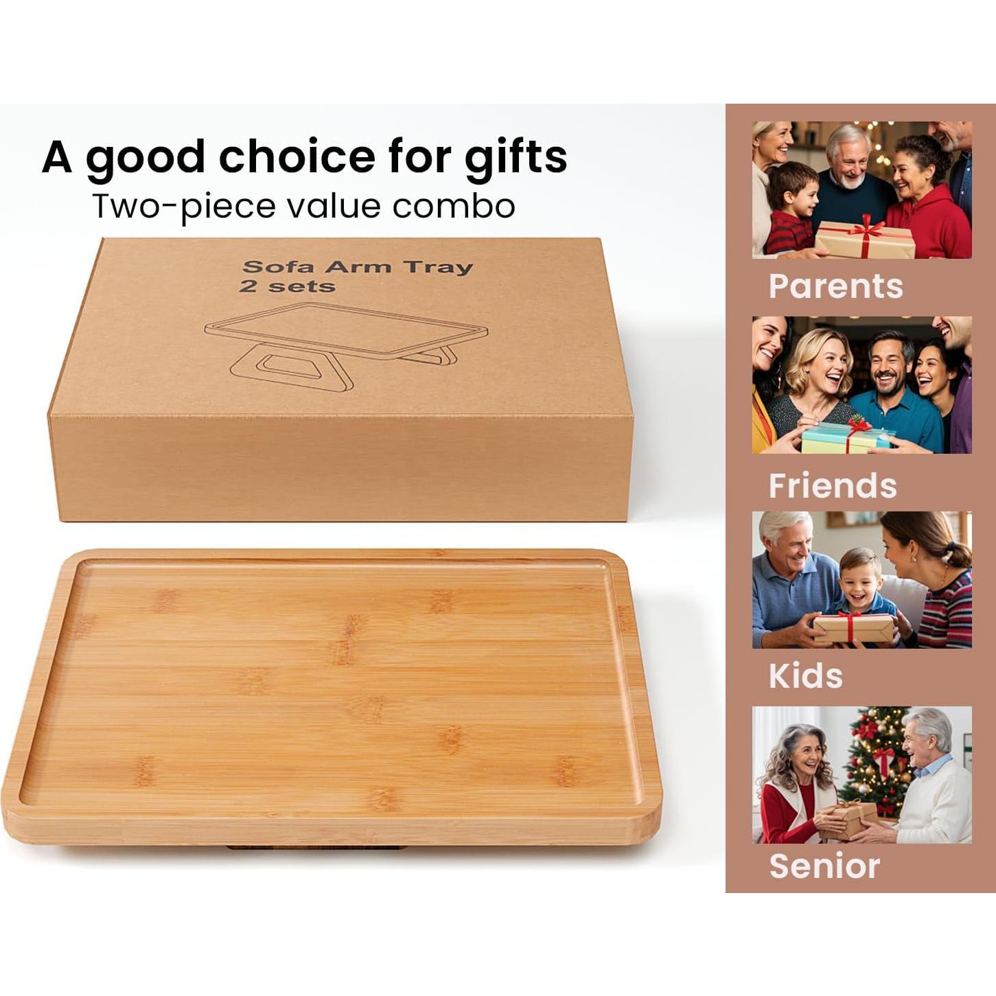 Bandeja de Brazo de Sofá Plegable Danfoxer 2 Pcs Bambú Natural