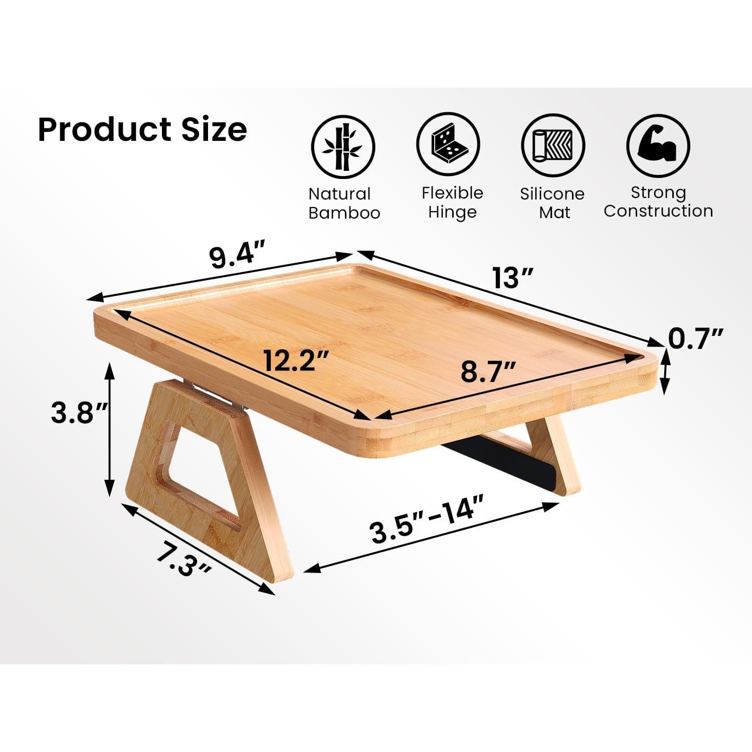 Bandeja de Brazo de Sofá Plegable Danfoxer 2 Pcs Bambú Natural