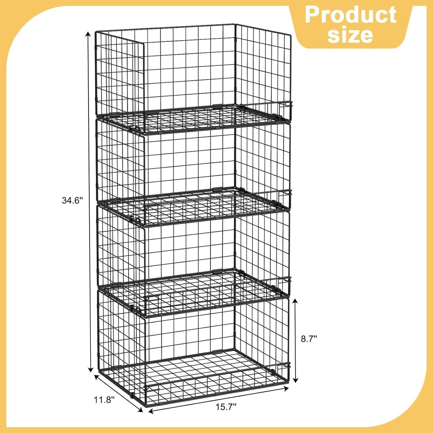 Cestas apilables de alambre Huxitocan - 4 unidades, 39.9x30x87.8cm