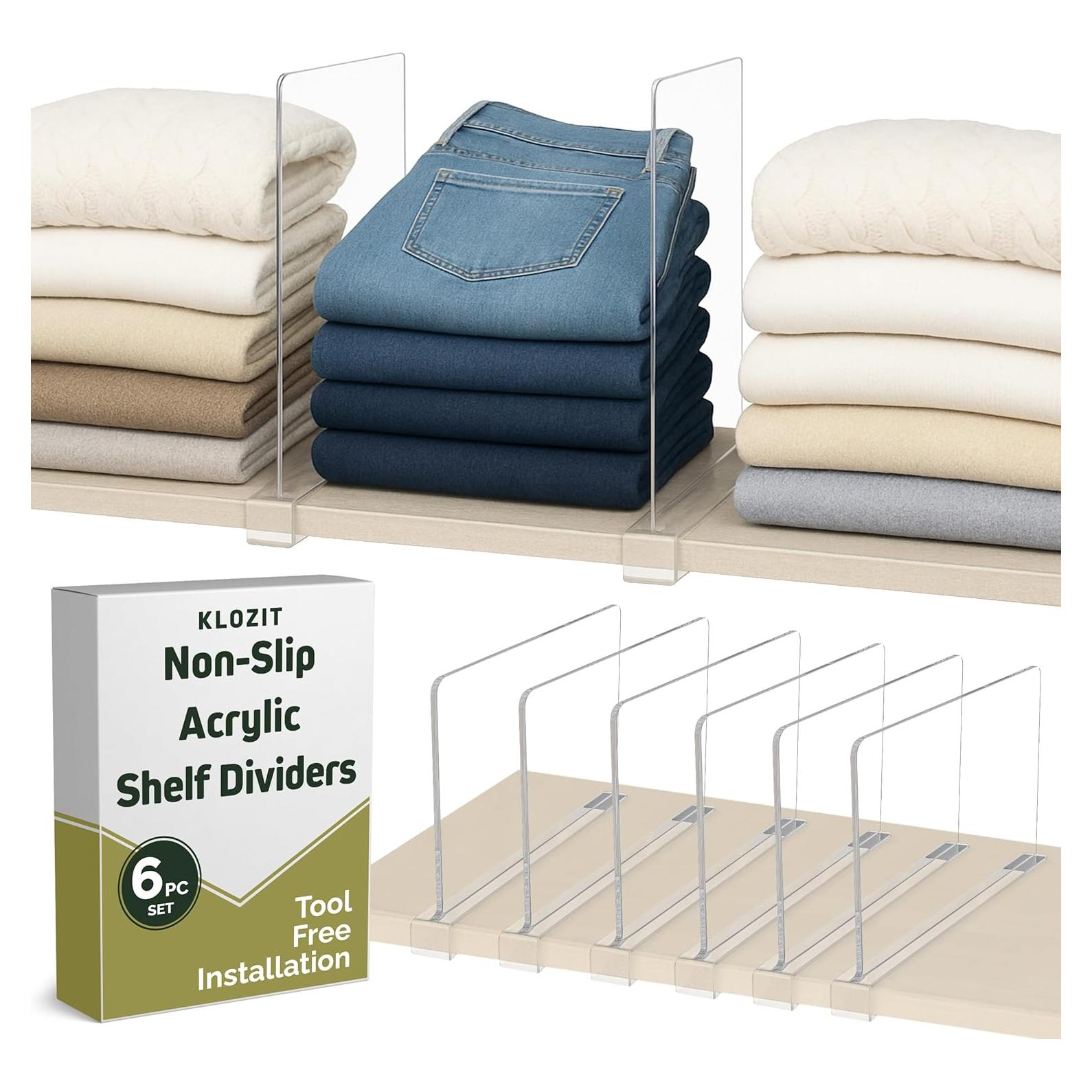 6 Separadores de Estante Acrílico KLOZIT Antideslizantes 1.65kg