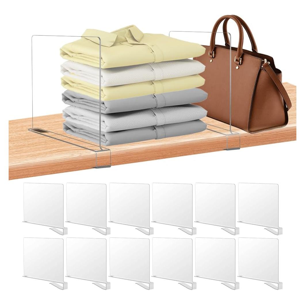 Divisores de Estante Acrílico x12 para Closet - Organizador de Ropa