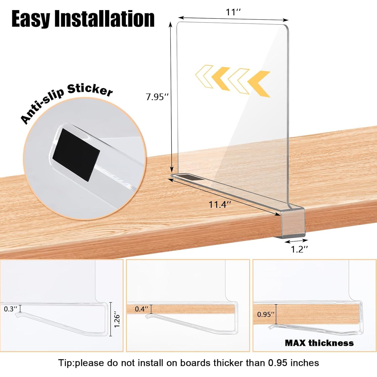 Divisores de Estante Acrílico x12 para Closet - Organizador de Ropa