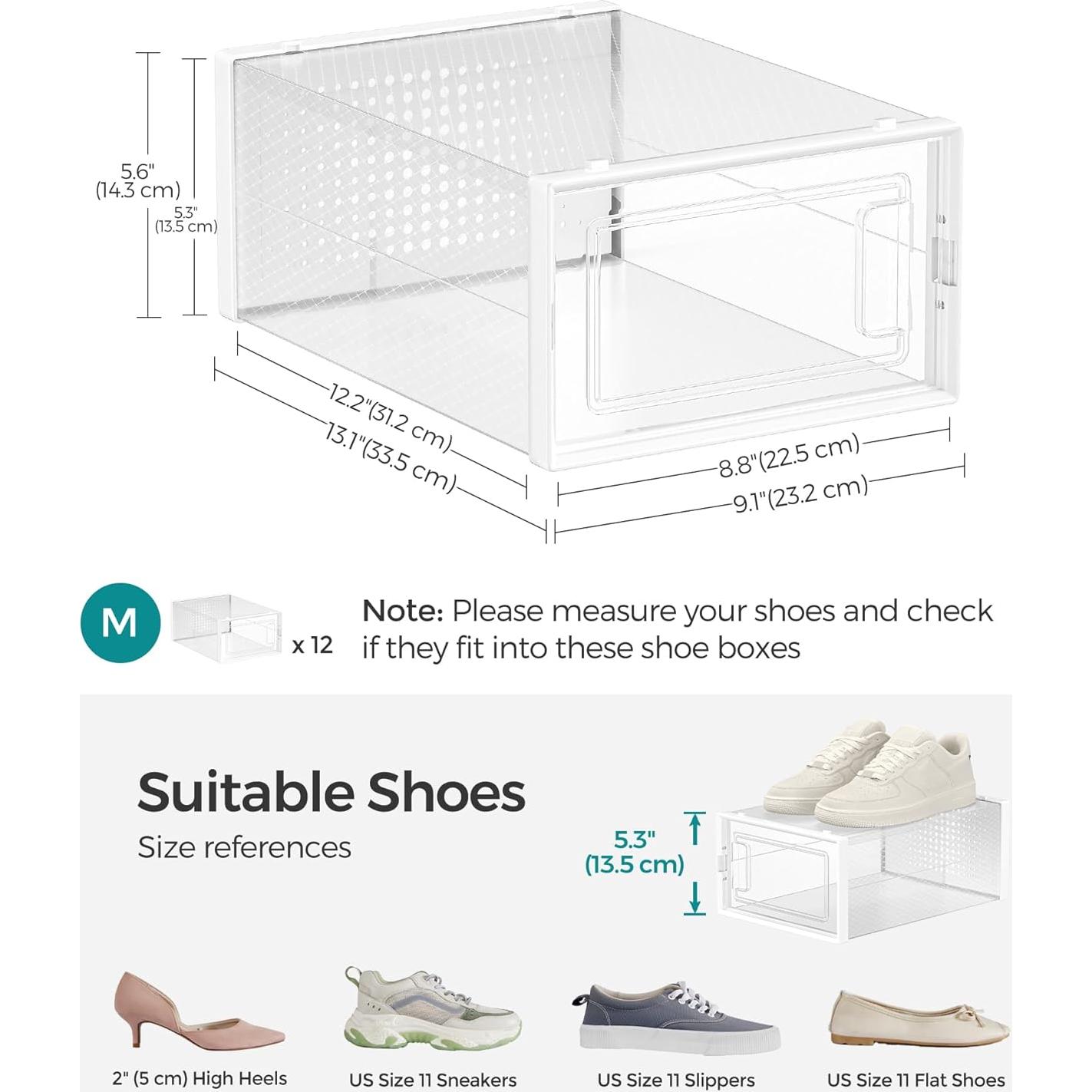 Cajas para Zapatos SONGMICS, 12 Organizadores Apilables 33.4x23.1cm