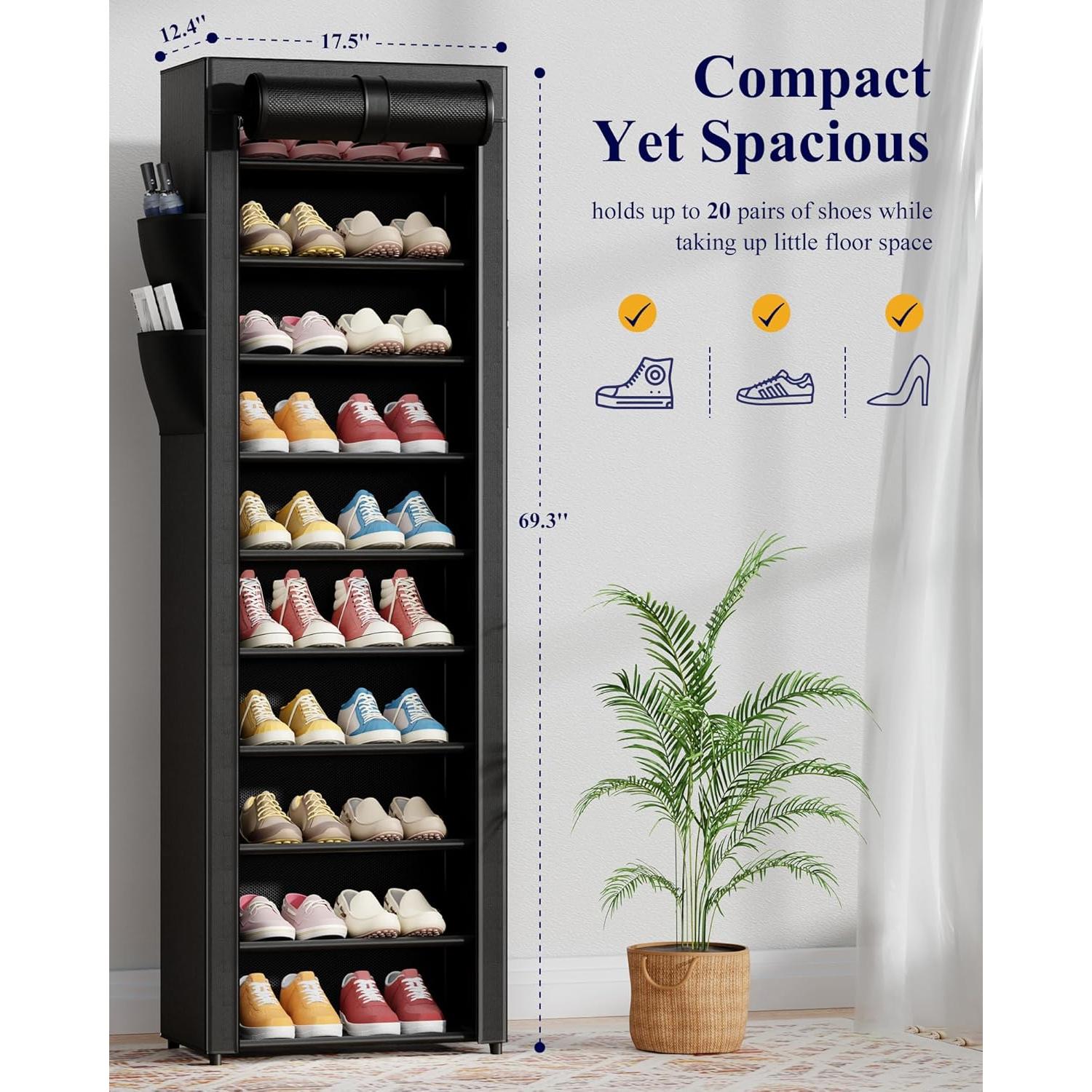 Zapatero Kitsure de 10 Niveles con Funda Antipolvo Negro