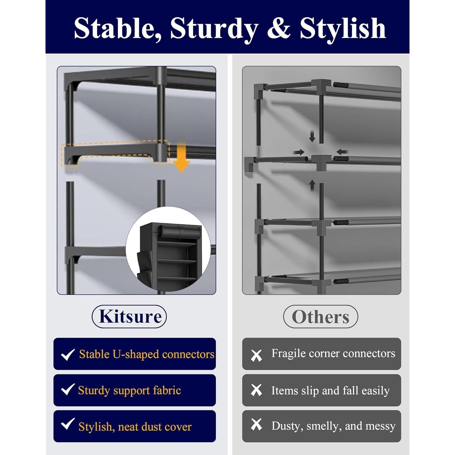 Zapatero Kitsure de 10 Niveles con Funda Antipolvo Negro