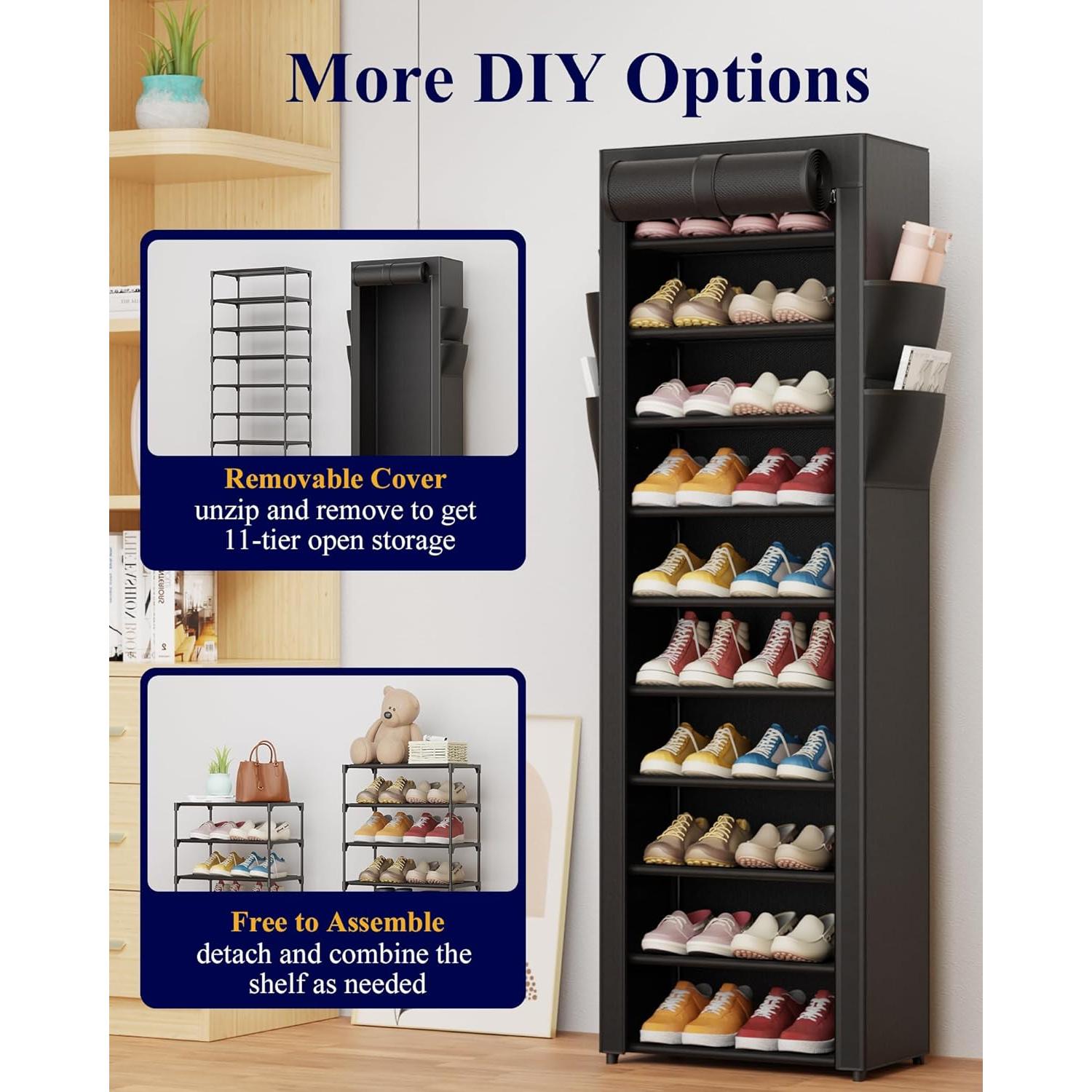 Zapatero Kitsure de 10 Niveles con Funda Antipolvo Negro