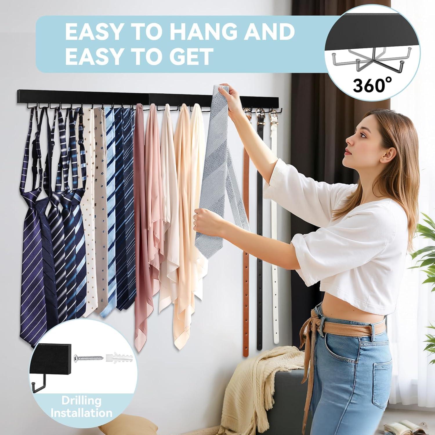 Soporte de Corbatas de Pared HOMEBROS Negro 2 Piezas 37.1x4.6cm