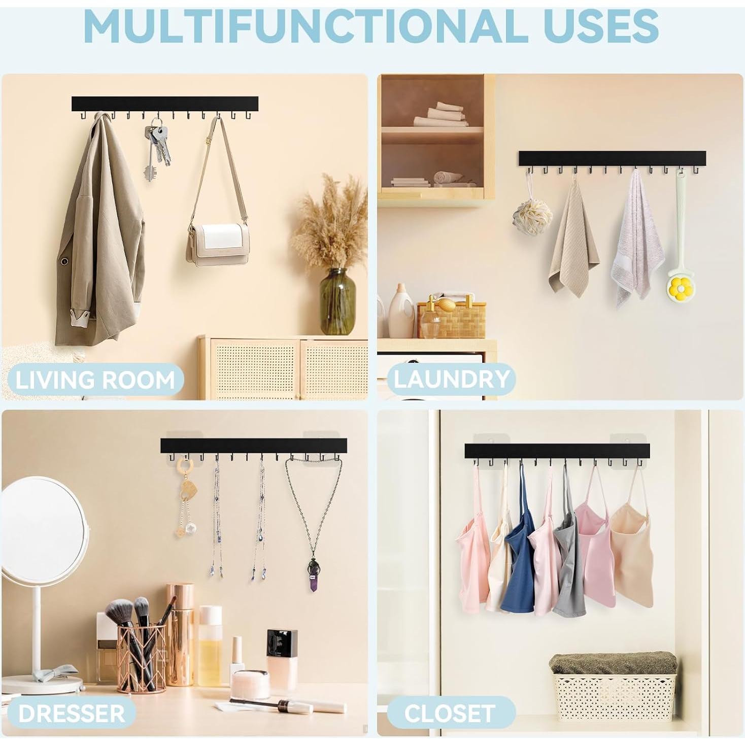 Soporte de Corbatas de Pared HOMEBROS Negro 2 Piezas 37.1x4.6cm