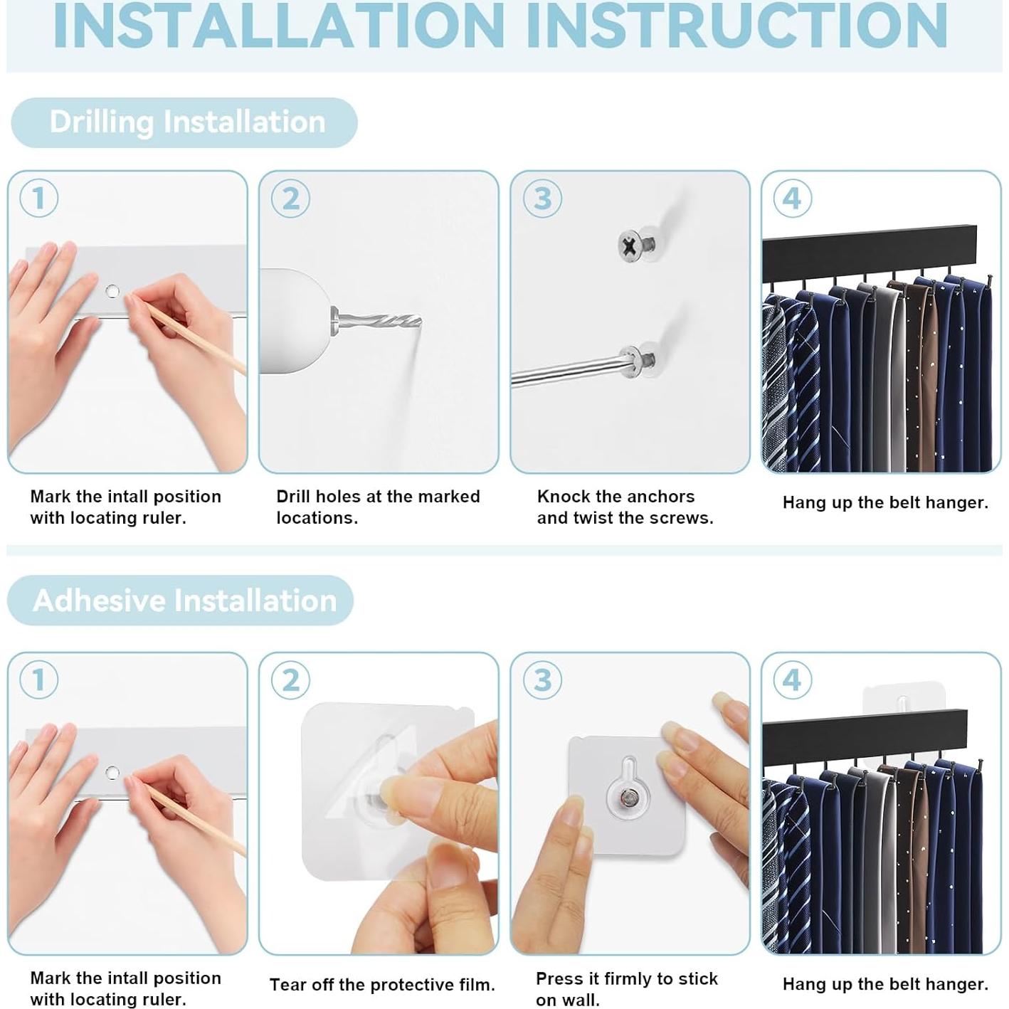 Soporte de Corbatas de Pared HOMEBROS Negro 2 Piezas 37.1x4.6cm