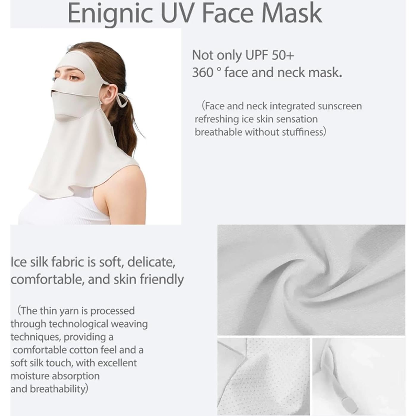 Máscara Facial UV Protección Solar UPF 50+ Gris Claro