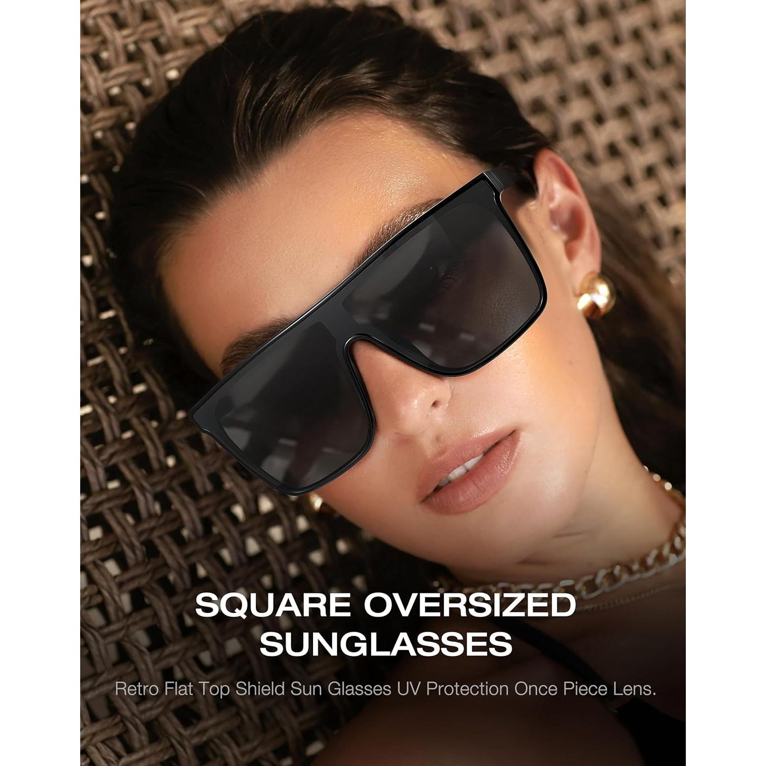 Gafas de sol oversized Fozono UV400 Marco Negro Lente Gris