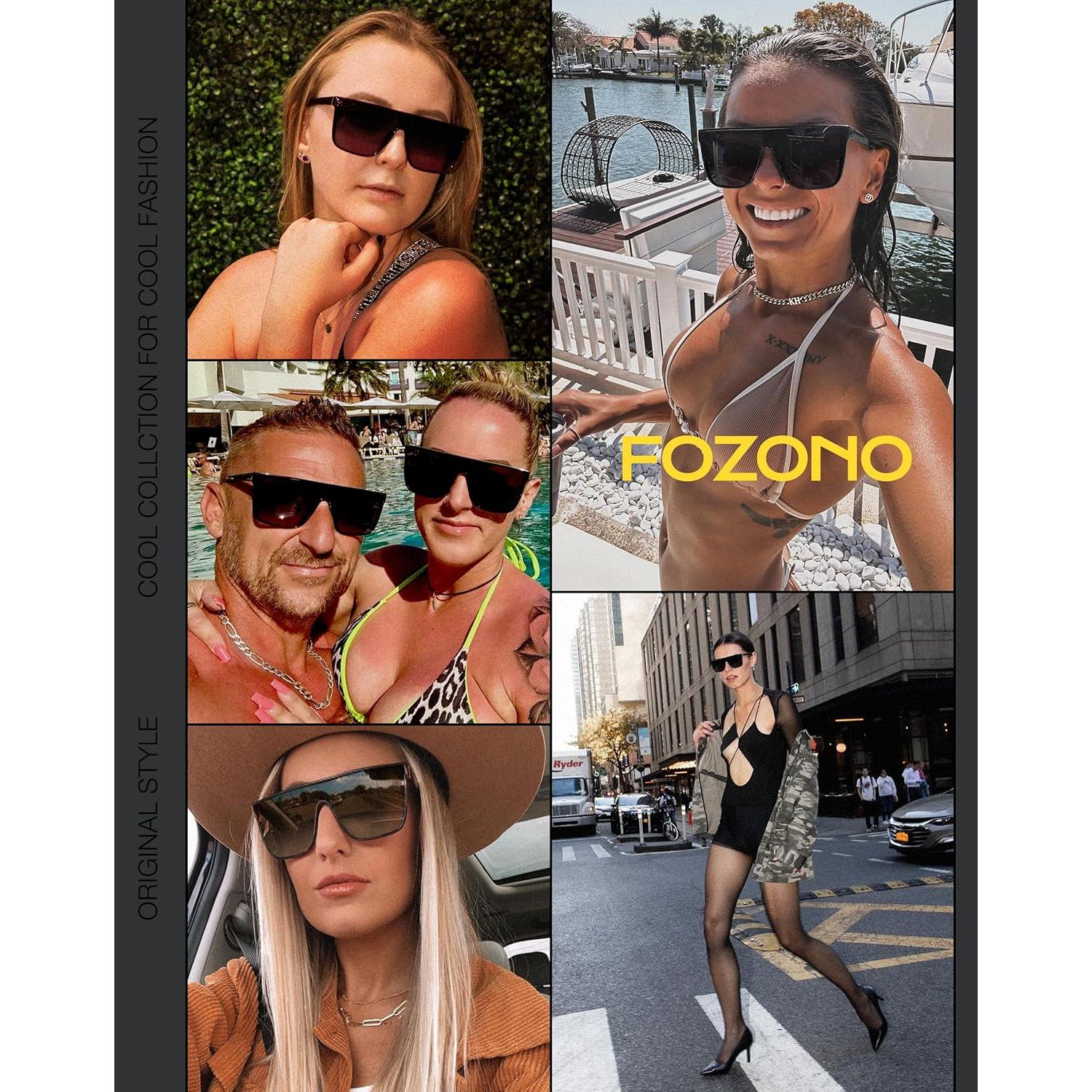 Gafas de sol oversized Fozono UV400 Marco Negro Lente Gris