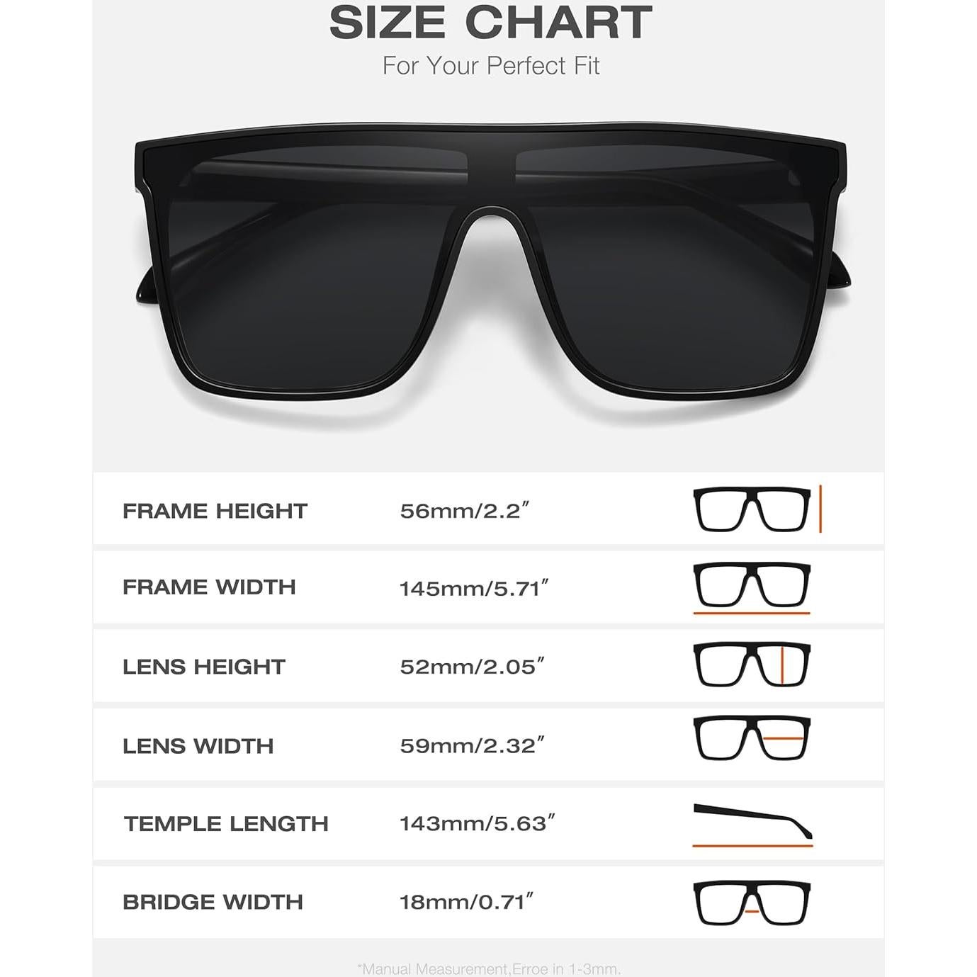 Gafas de sol oversized Fozono UV400 Marco Negro Lente Gris