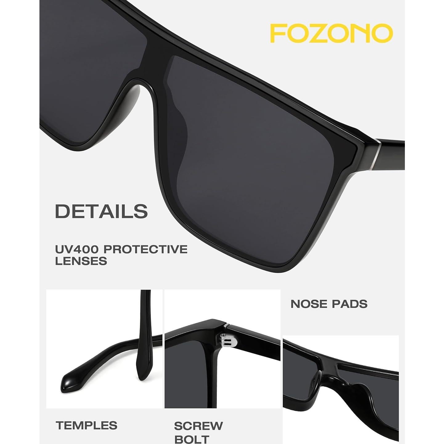 Gafas de sol oversized Fozono UV400 Marco Negro Lente Gris