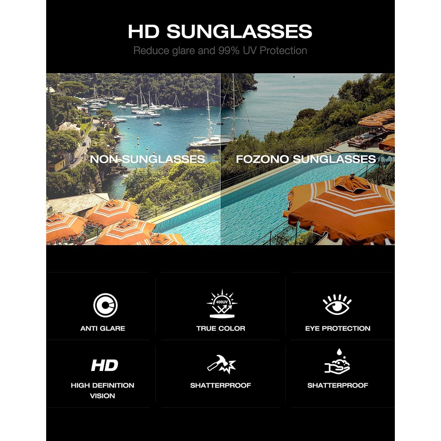 Gafas de sol oversized Fozono UV400 Marco Negro Lente Gris