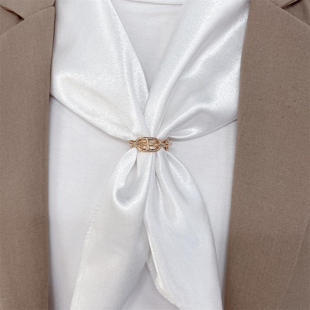 Clip de Anillo de Bufanda de Cadena Gruesa para Mujeres - Baño de Oro