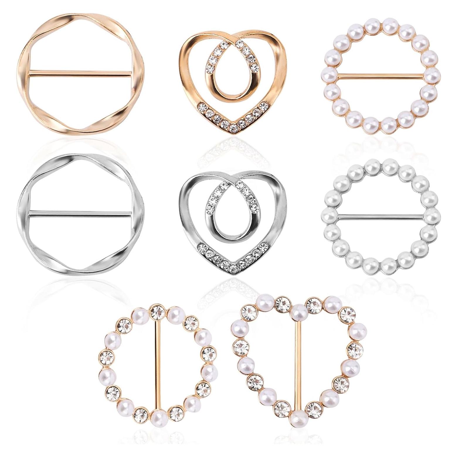 8 Anillos y Clips Ajustables para Bufandas Mikovivi - Plata/Oro