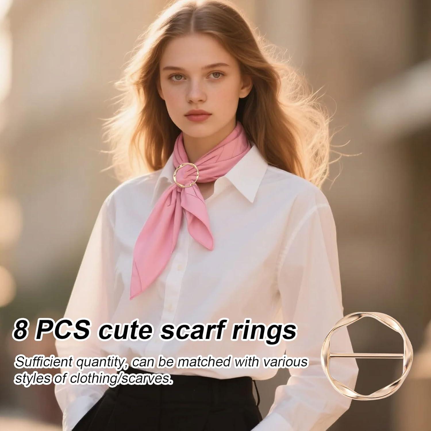 8 Anillos y Clips Ajustables para Bufandas Mikovivi - Plata/Oro