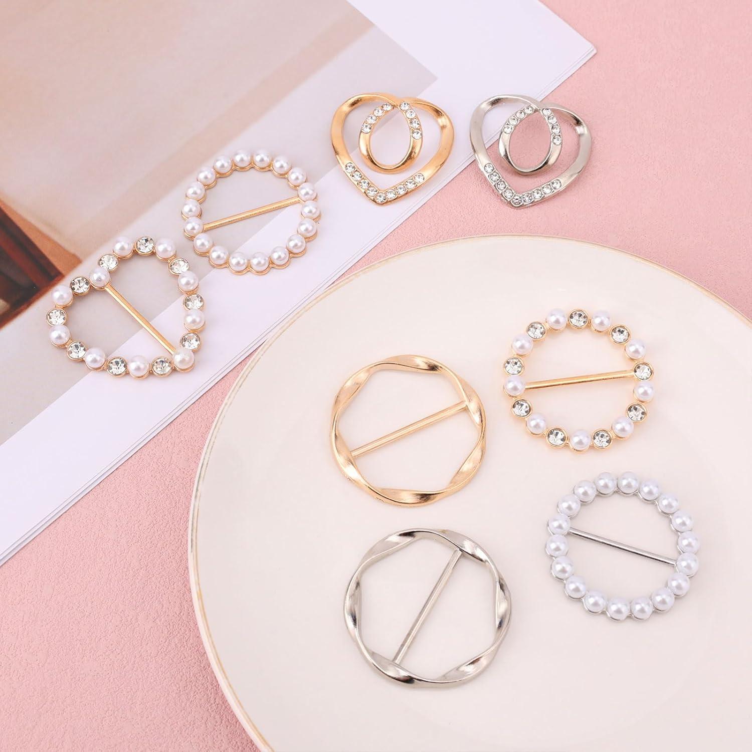 8 Anillos y Clips Ajustables para Bufandas Mikovivi - Plata/Oro