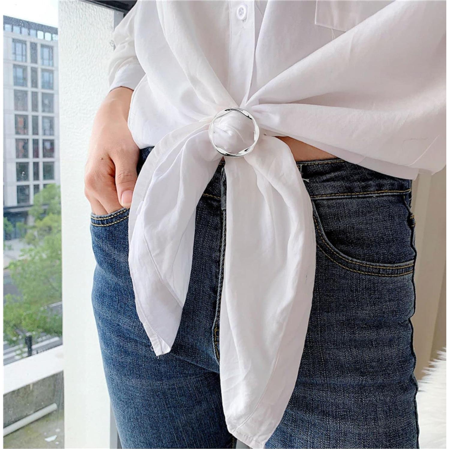 Anillo Broche de Cinta de Seda Torcido Plata 40mm para Mujeres