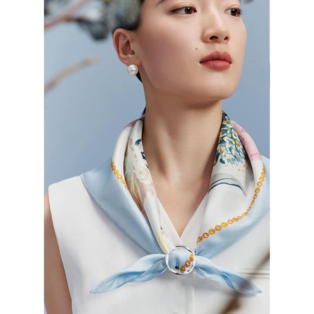 Anillo Broche de Cinta de Seda Torcido Plata 40mm para Mujeres