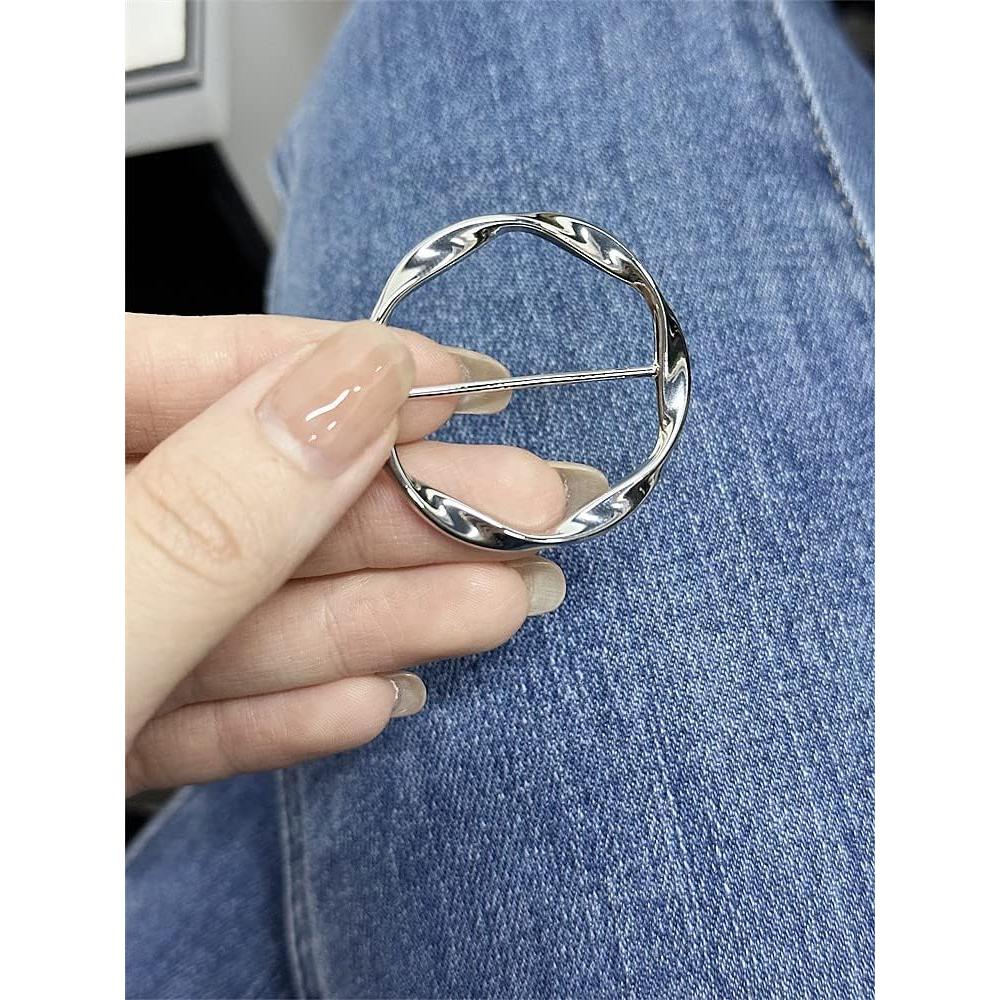 Anillo Broche de Cinta de Seda Torcido Plata 40mm para Mujeres