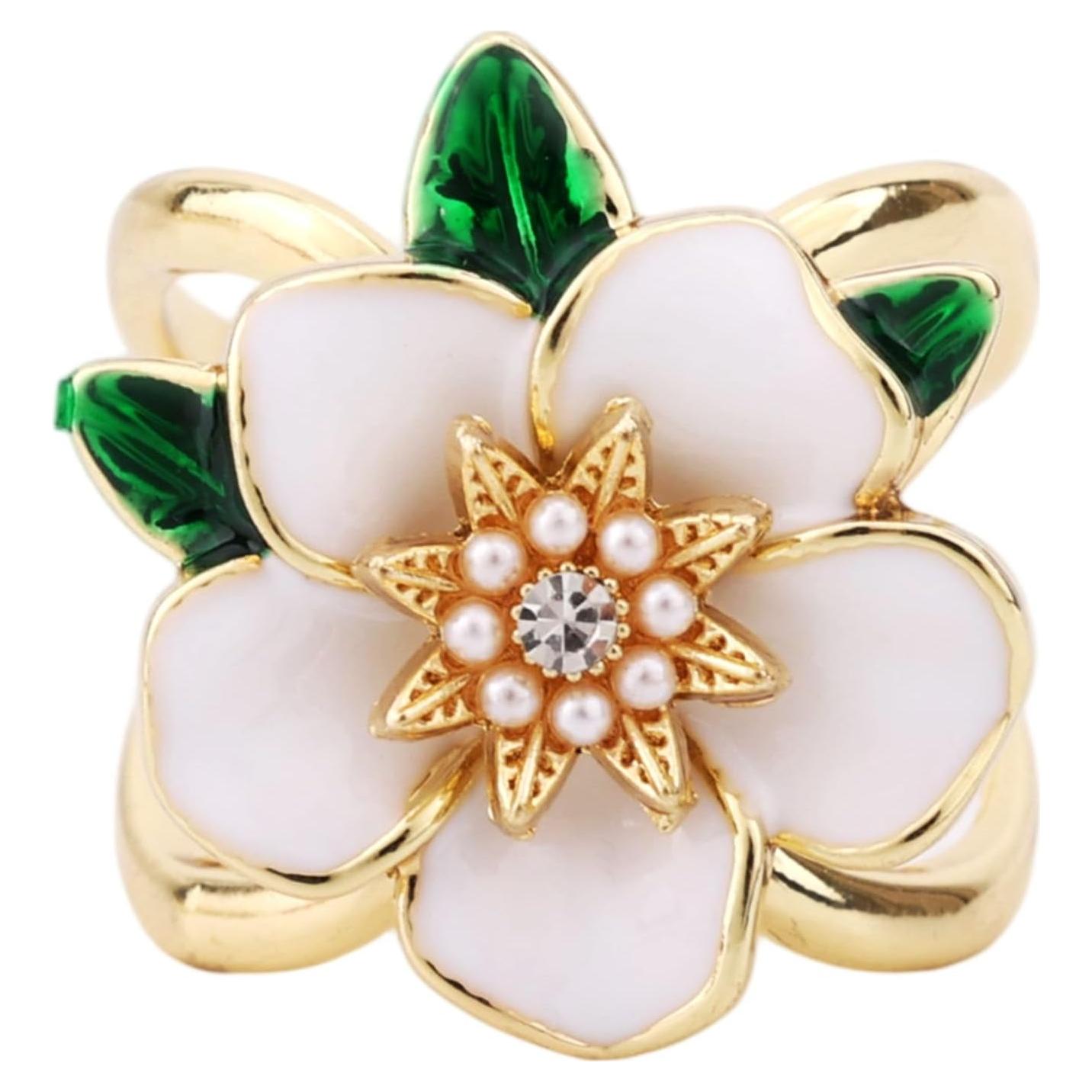 Anillo de Bufanda Floral Gardenia Mikovivi con Cristales CZ