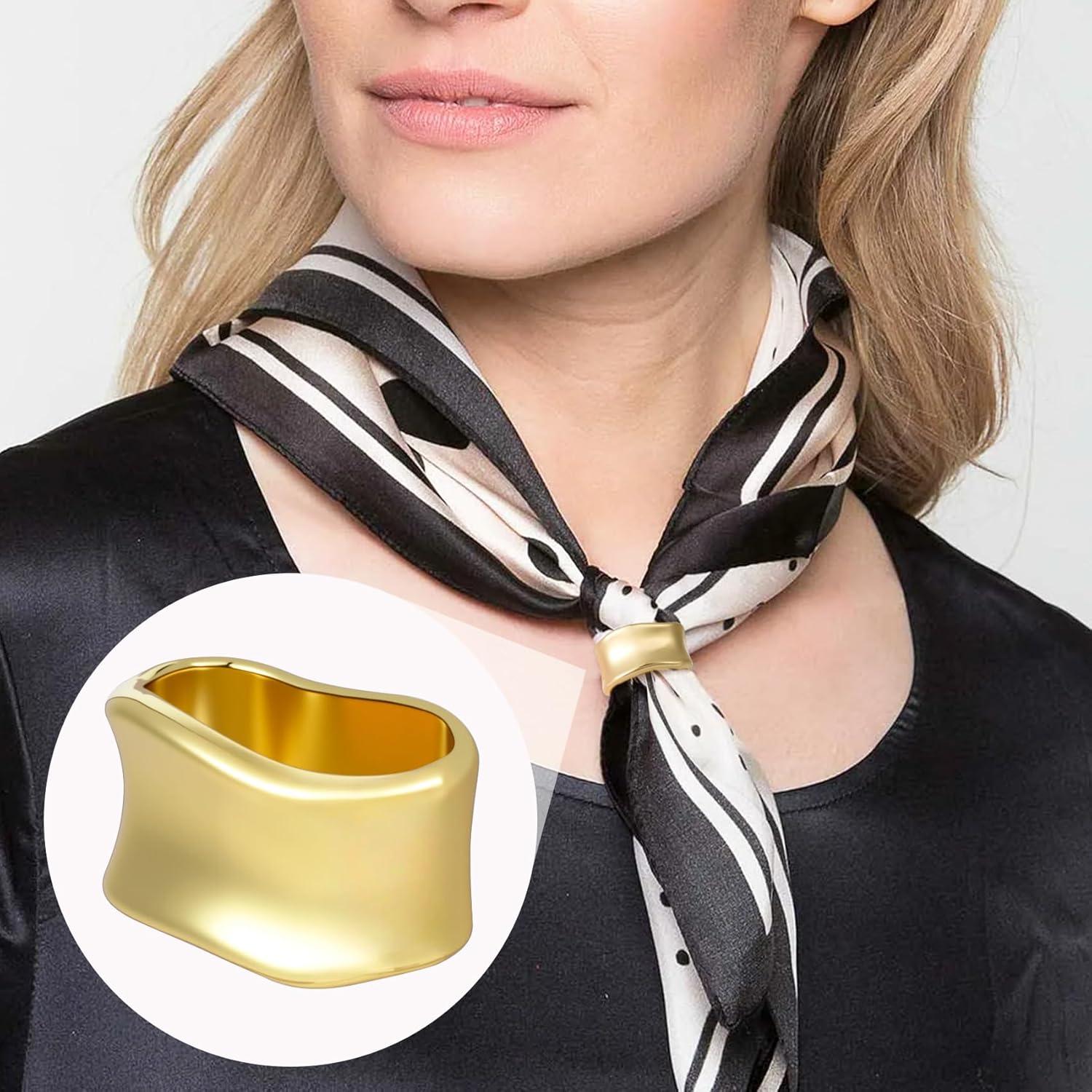 Anillo de Bufanda de Seda Winsyison - Clip Dorado Geométrico