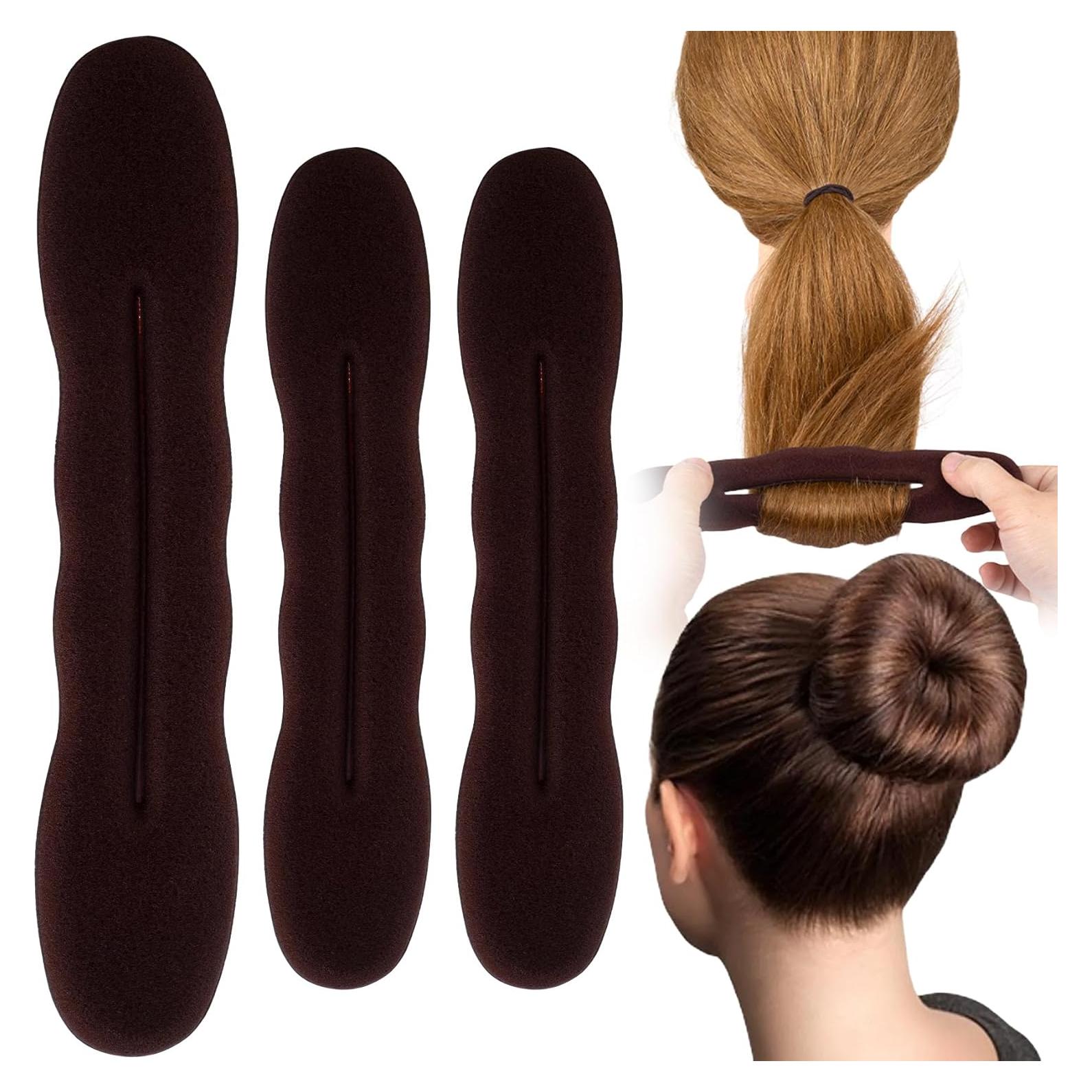 Hacedor de Moño de Esponja Lekgavd 3 Pcs - 2 Tamaños Marrón