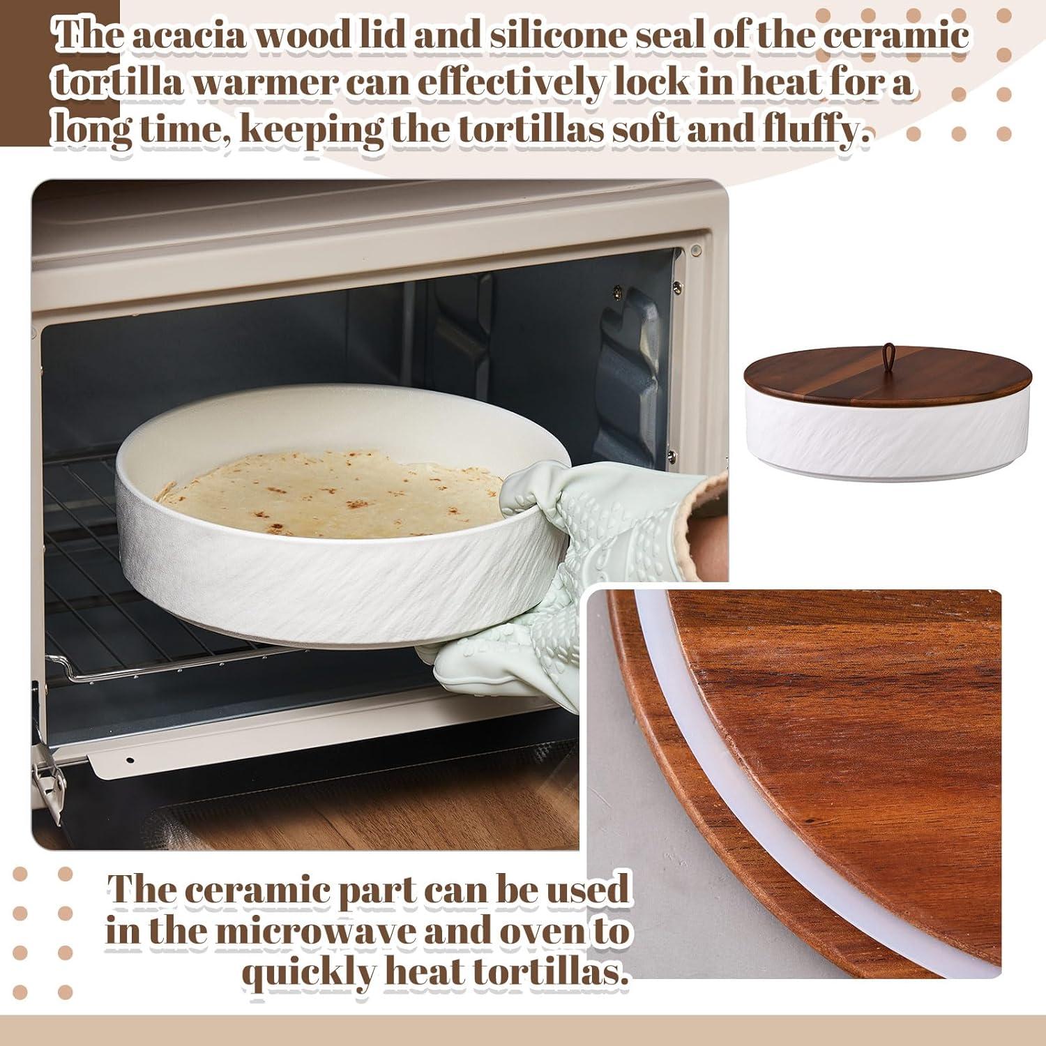 Calentador de Tortillas SiliFine Cerámica 24.89 cm con Tapa de Madera