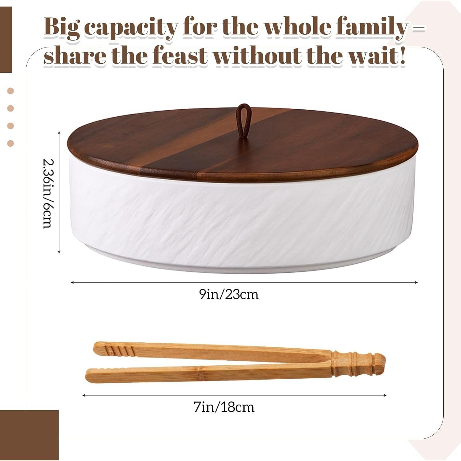 Calentador de Tortillas SiliFine Cerámica 24.89 cm con Tapa de Madera