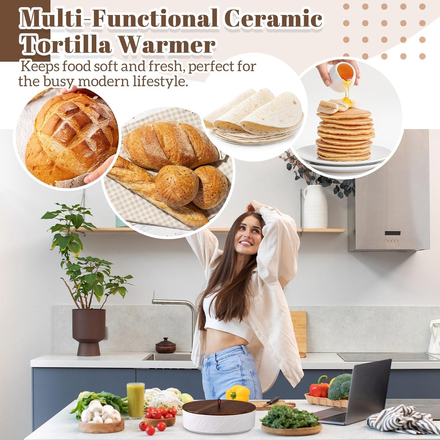 Calentador de Tortillas SiliFine Cerámica 24.89 cm con Tapa de Madera