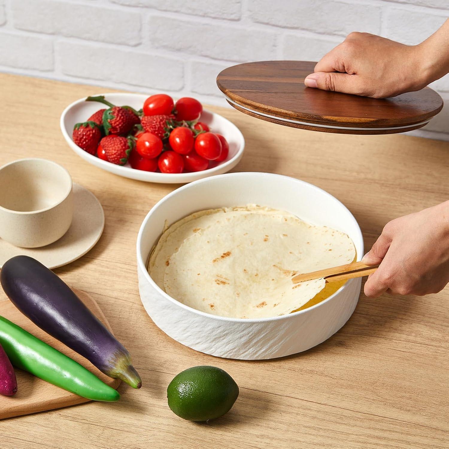 Calentador de Tortillas SiliFine Cerámica 24.89 cm con Tapa de Madera