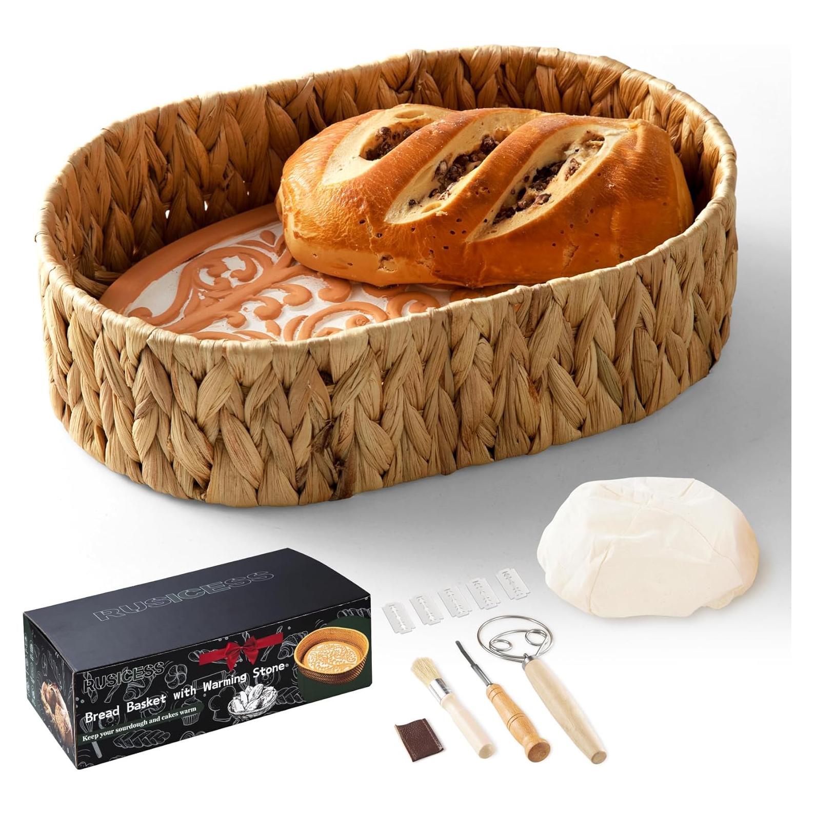 Cesta Calentadora de Pan RusicEss con Piedra de Terracota