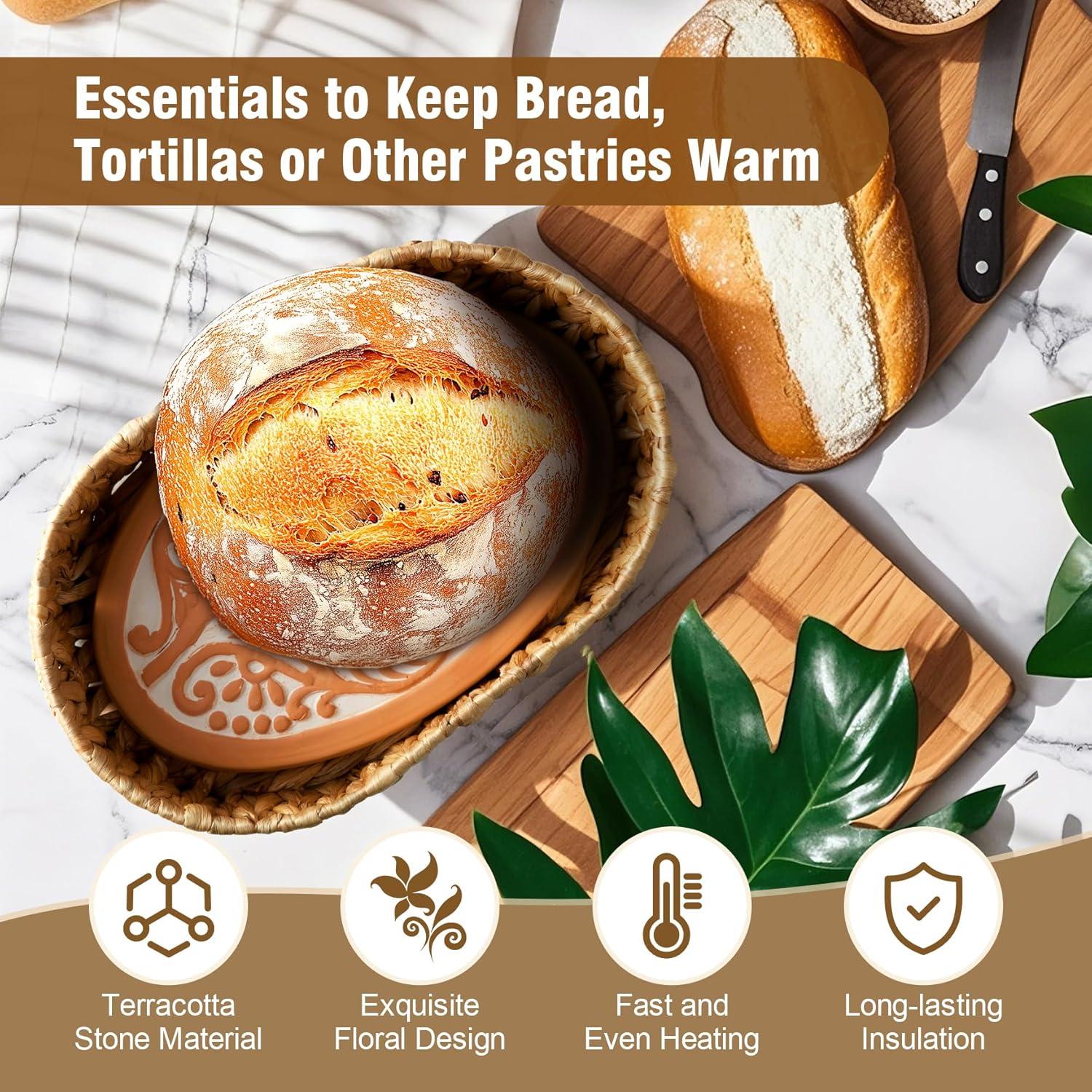 Cesta Calentadora de Pan RusicEss con Piedra de Terracota