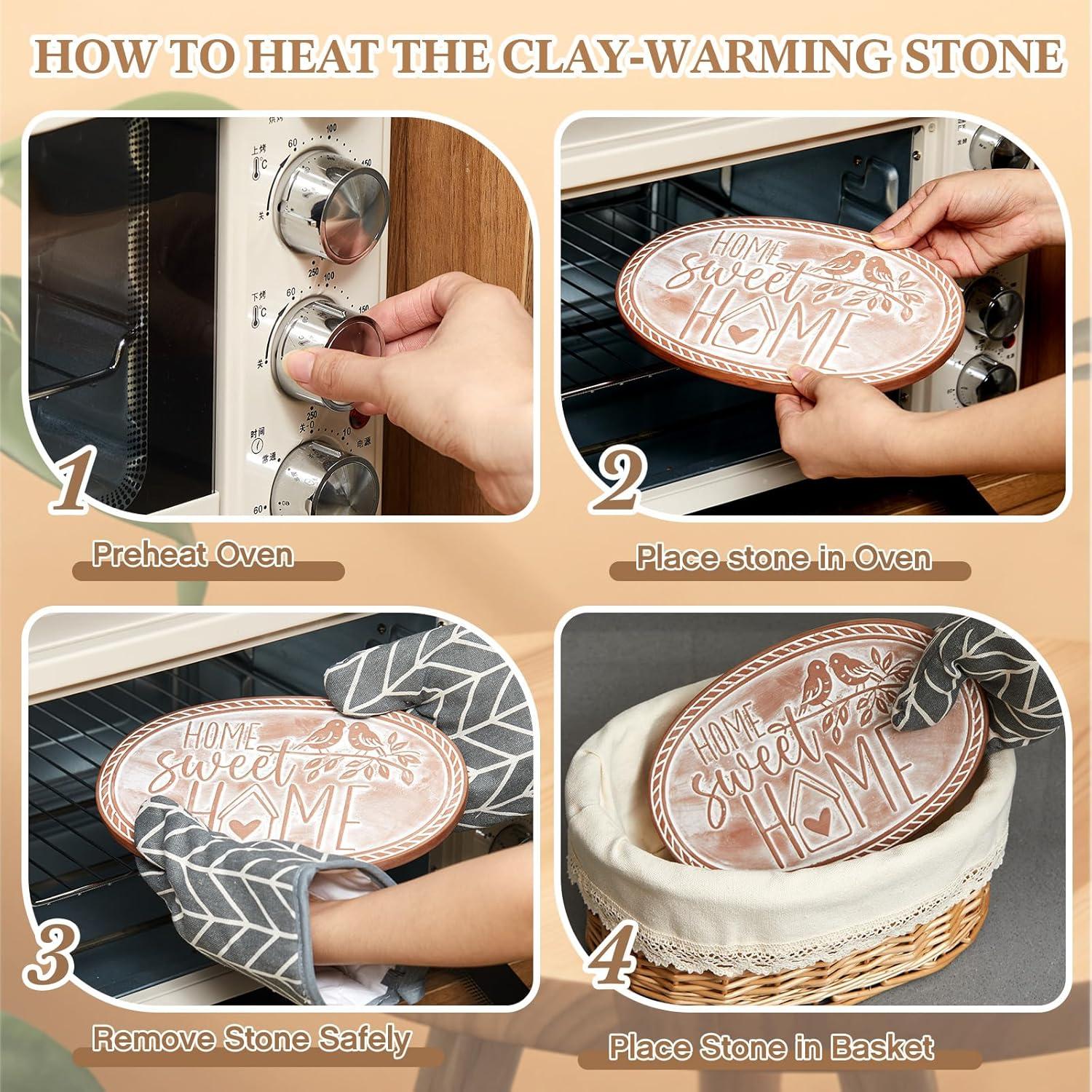 Cesta Calentadora de Pan Romooa con Piedra y Tapa 30x22 cm