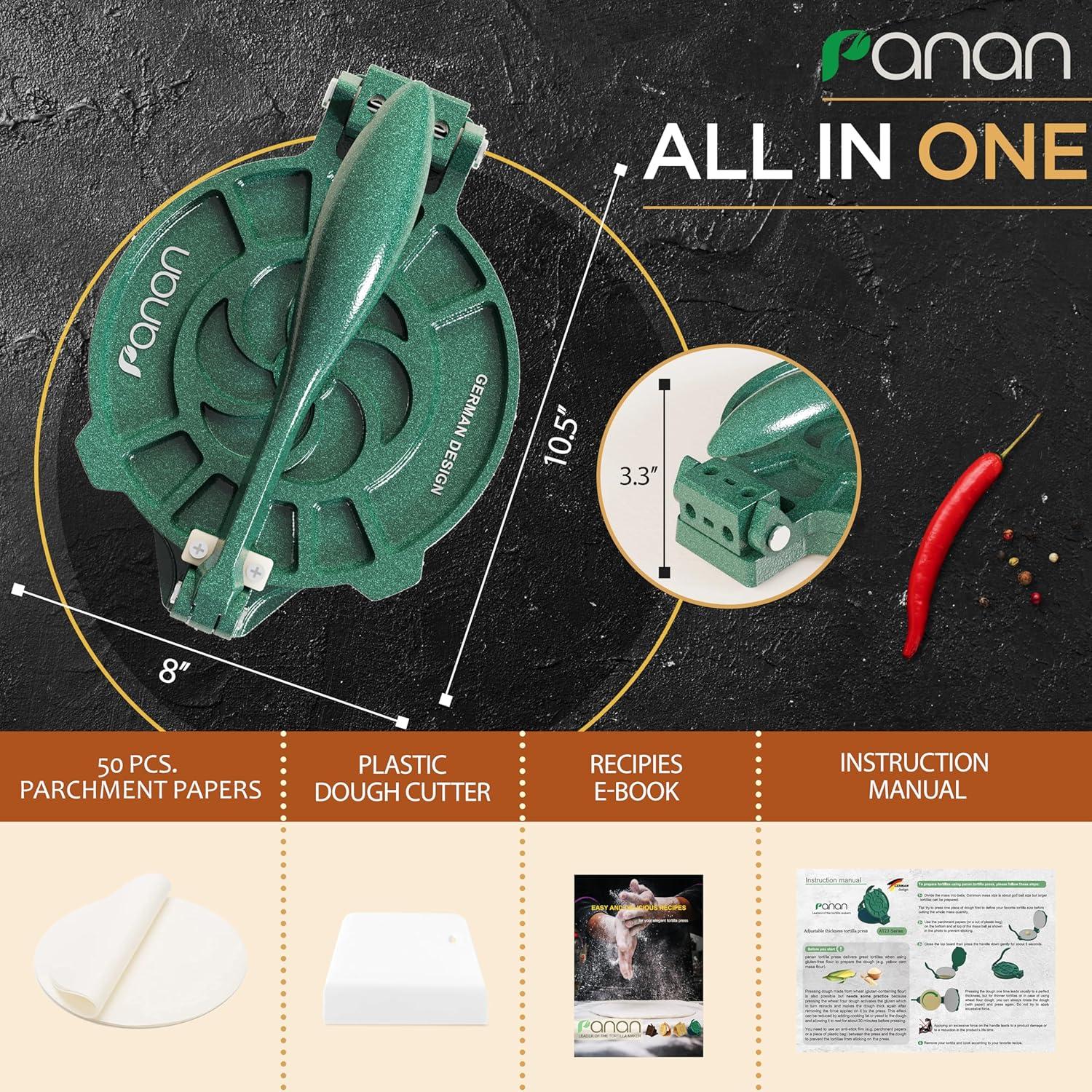 Prensa de Tortilla 20 cm Panan con Control de Grosor y Accesorios