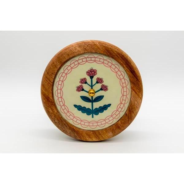 Calentador de Tortillas de Madera Hecho a Mano con Tapa Floral