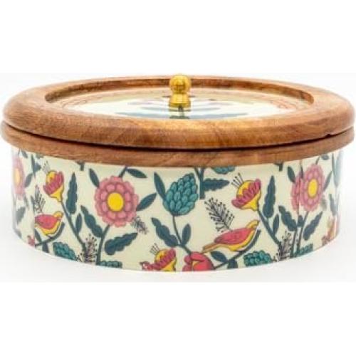 Calentador de Tortillas de Madera Hecho a Mano con Tapa Floral