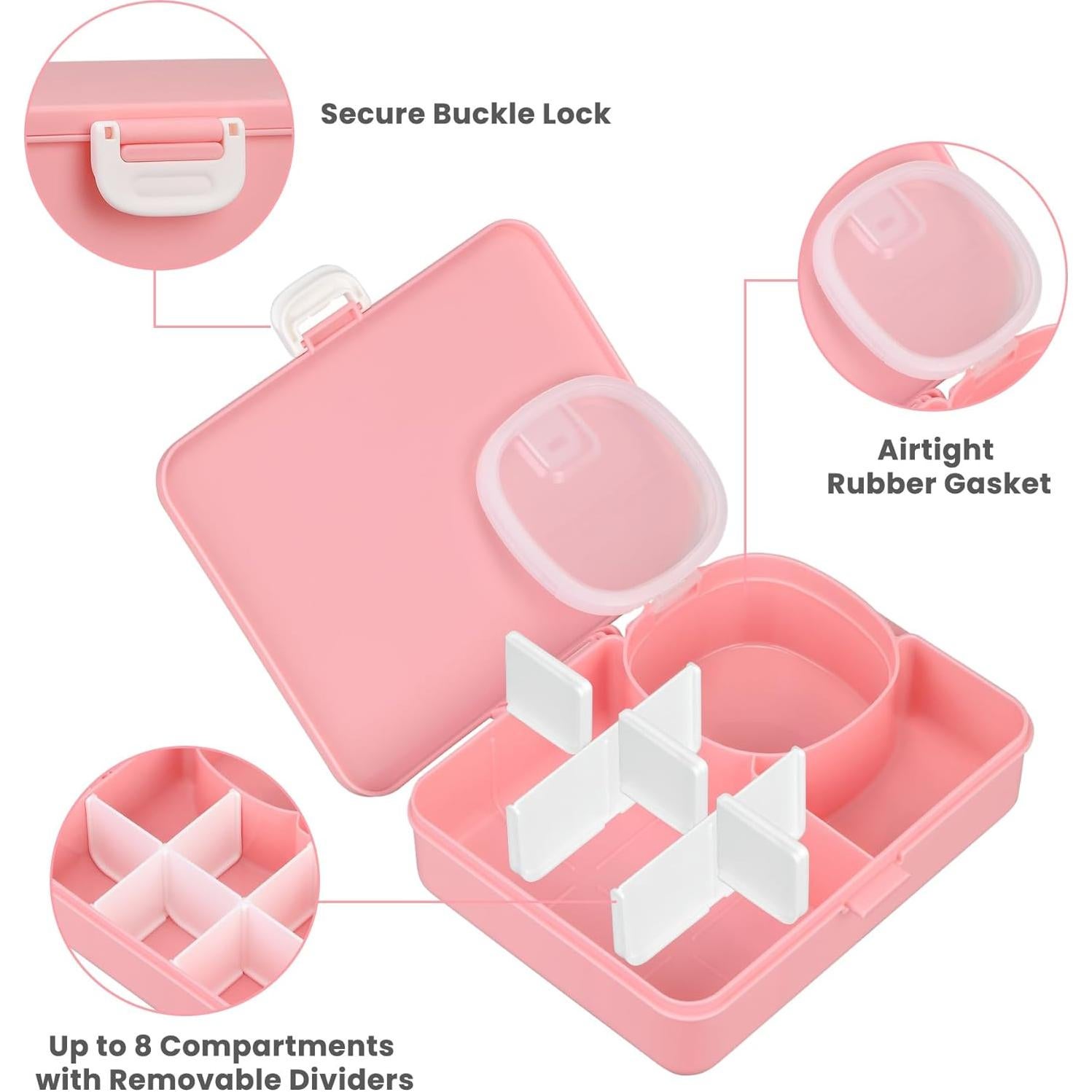Caja Snackle Reutilizable Wiwens 800ml Rosa con Divisores