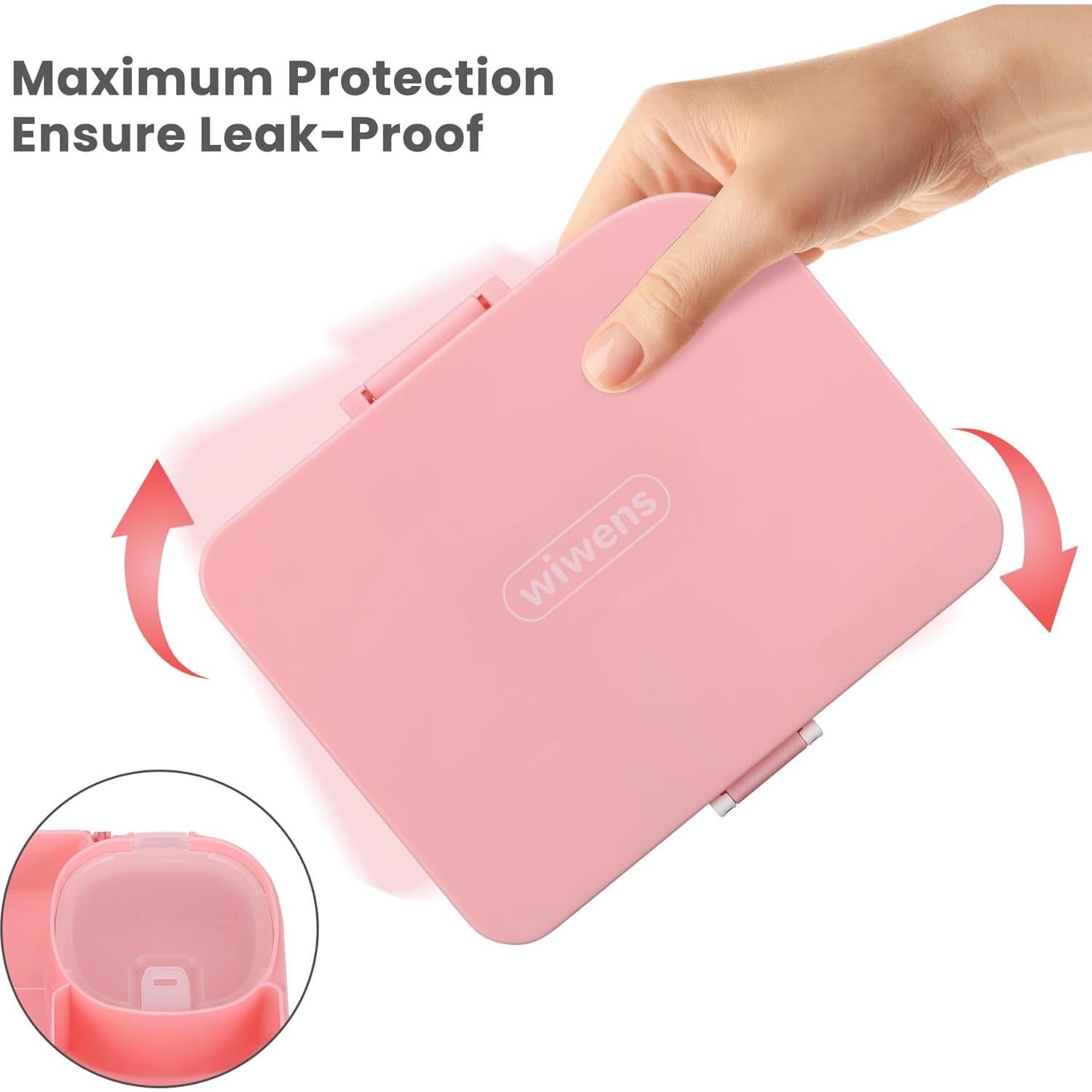 Caja Snackle Reutilizable Wiwens 800ml Rosa con Divisores