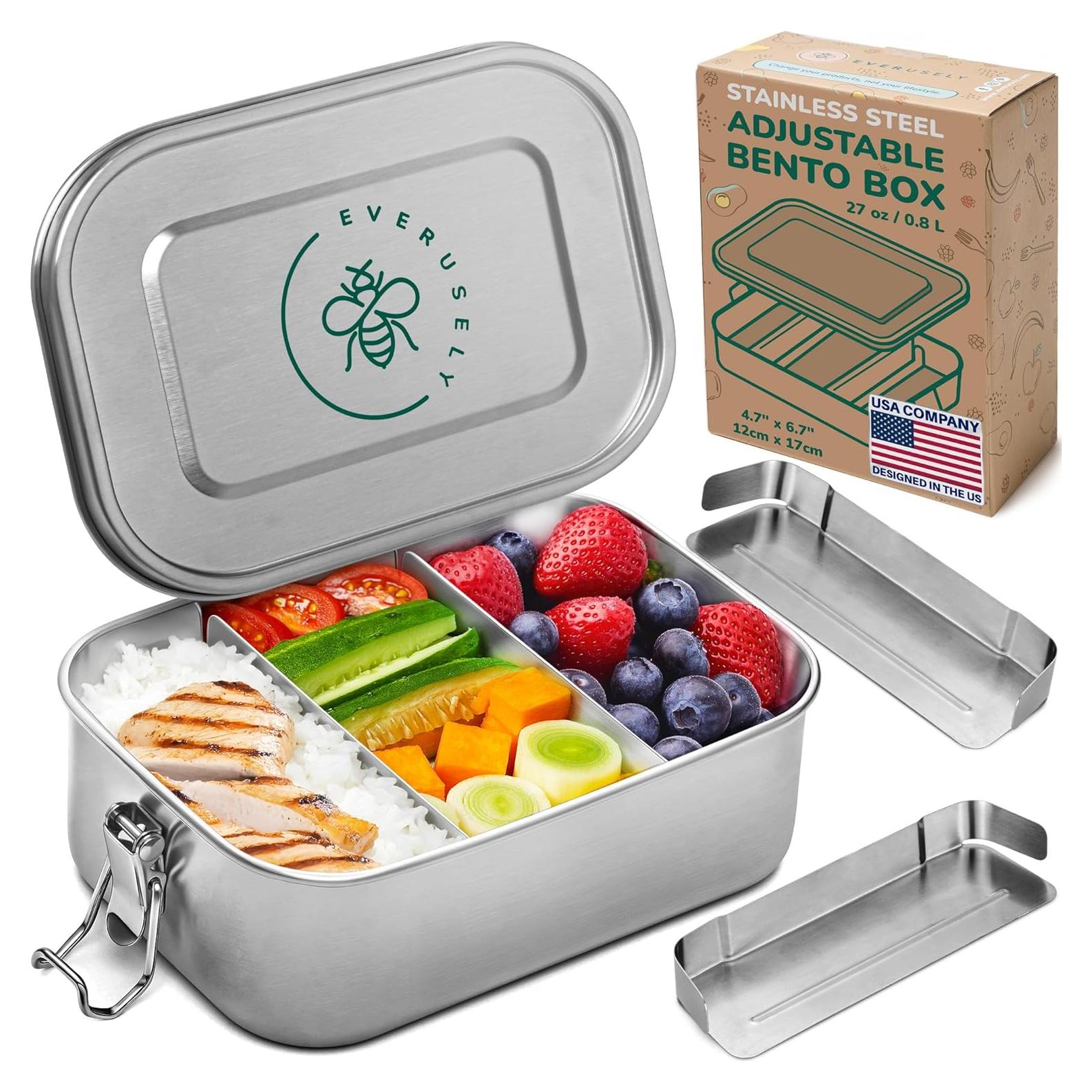 Caja de Almuerzo de Acero Inoxidable Everusely 800ml - 2 Divisores