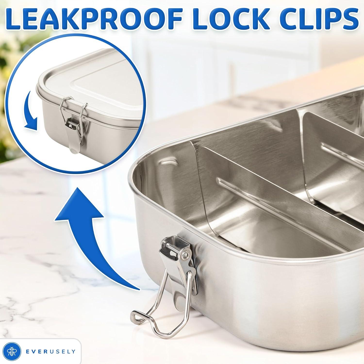 Caja de Almuerzo de Acero Inoxidable Everusely 800ml - 2 Divisores