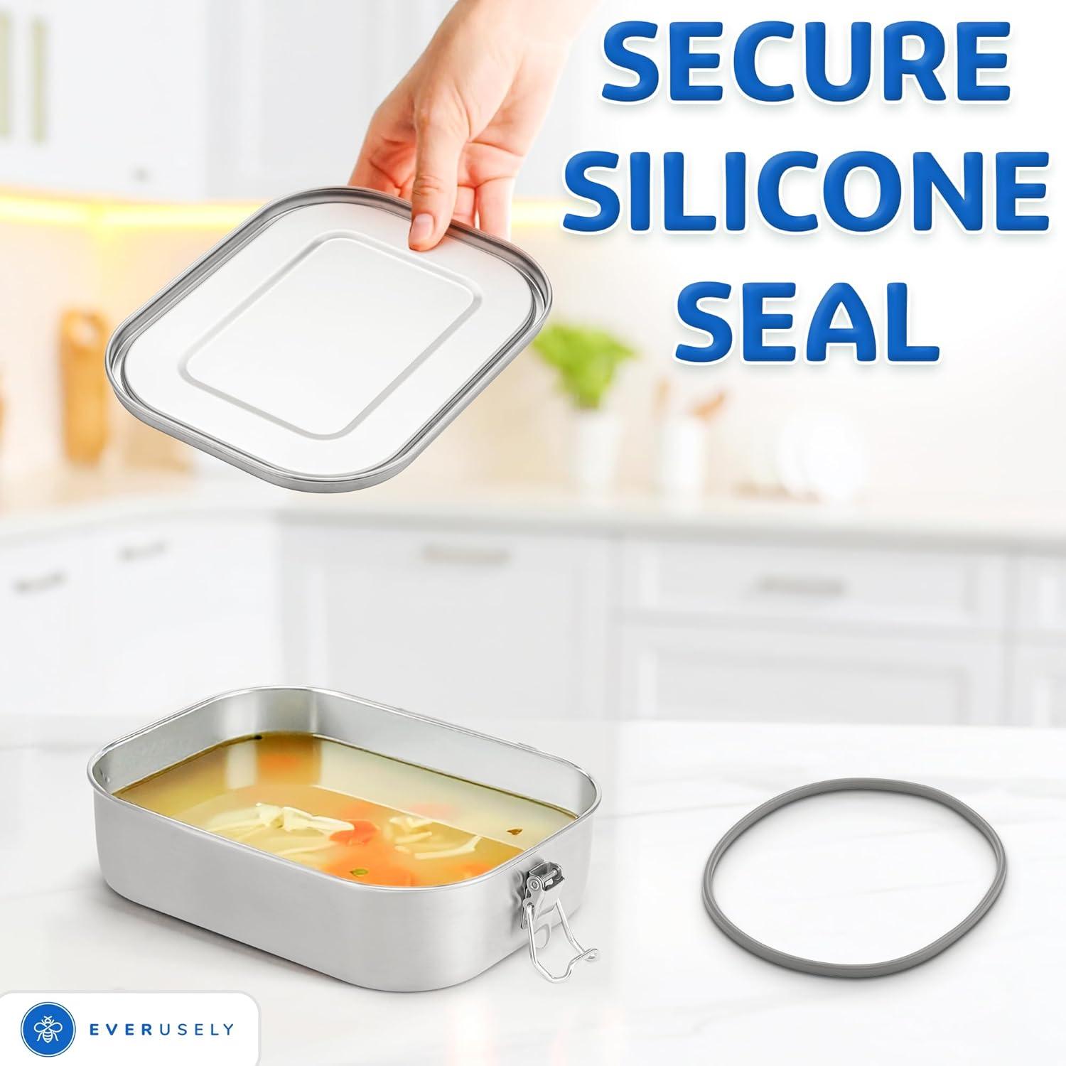 Caja de Almuerzo de Acero Inoxidable Everusely 800ml - 2 Divisores