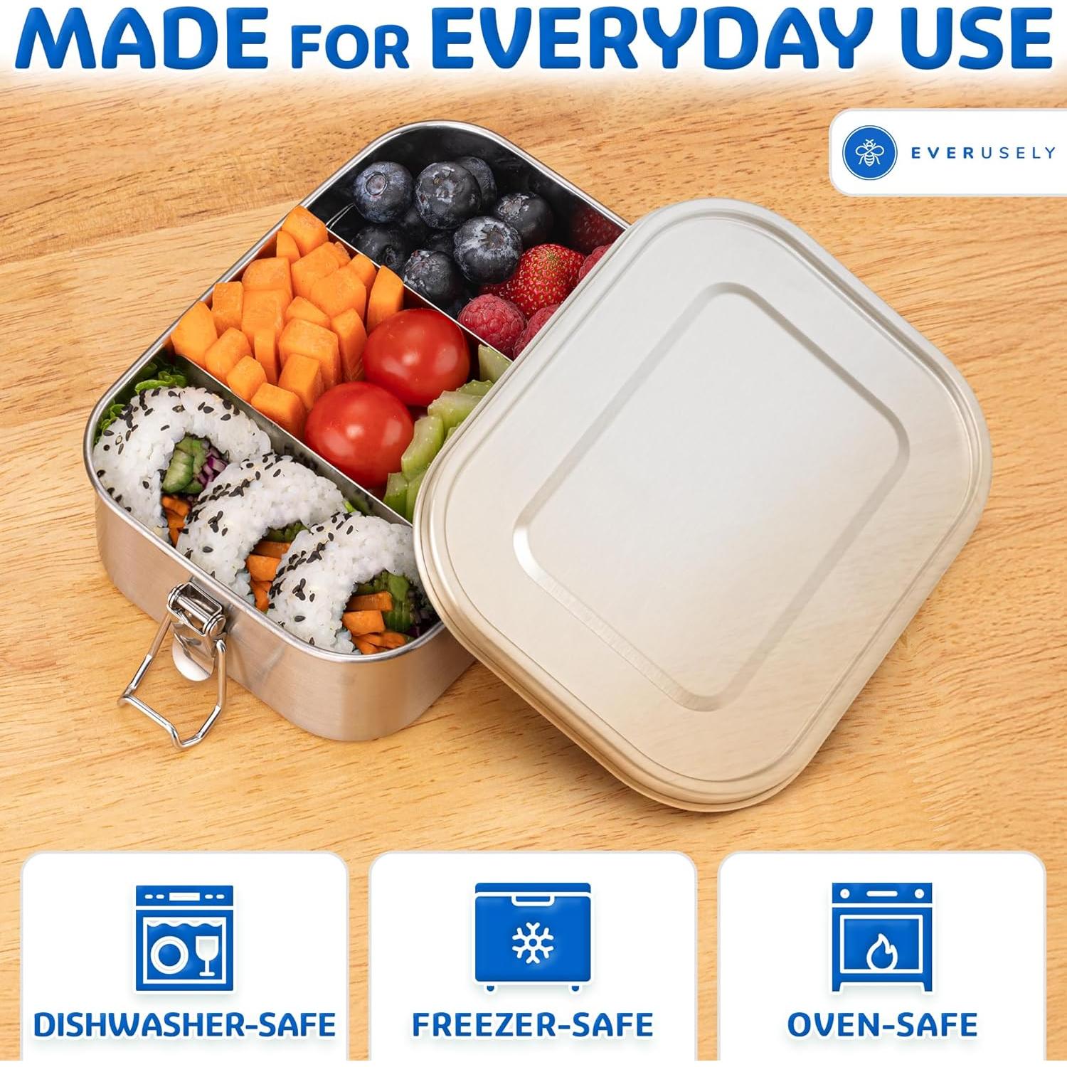 Caja de Almuerzo de Acero Inoxidable Everusely 800ml - 2 Divisores