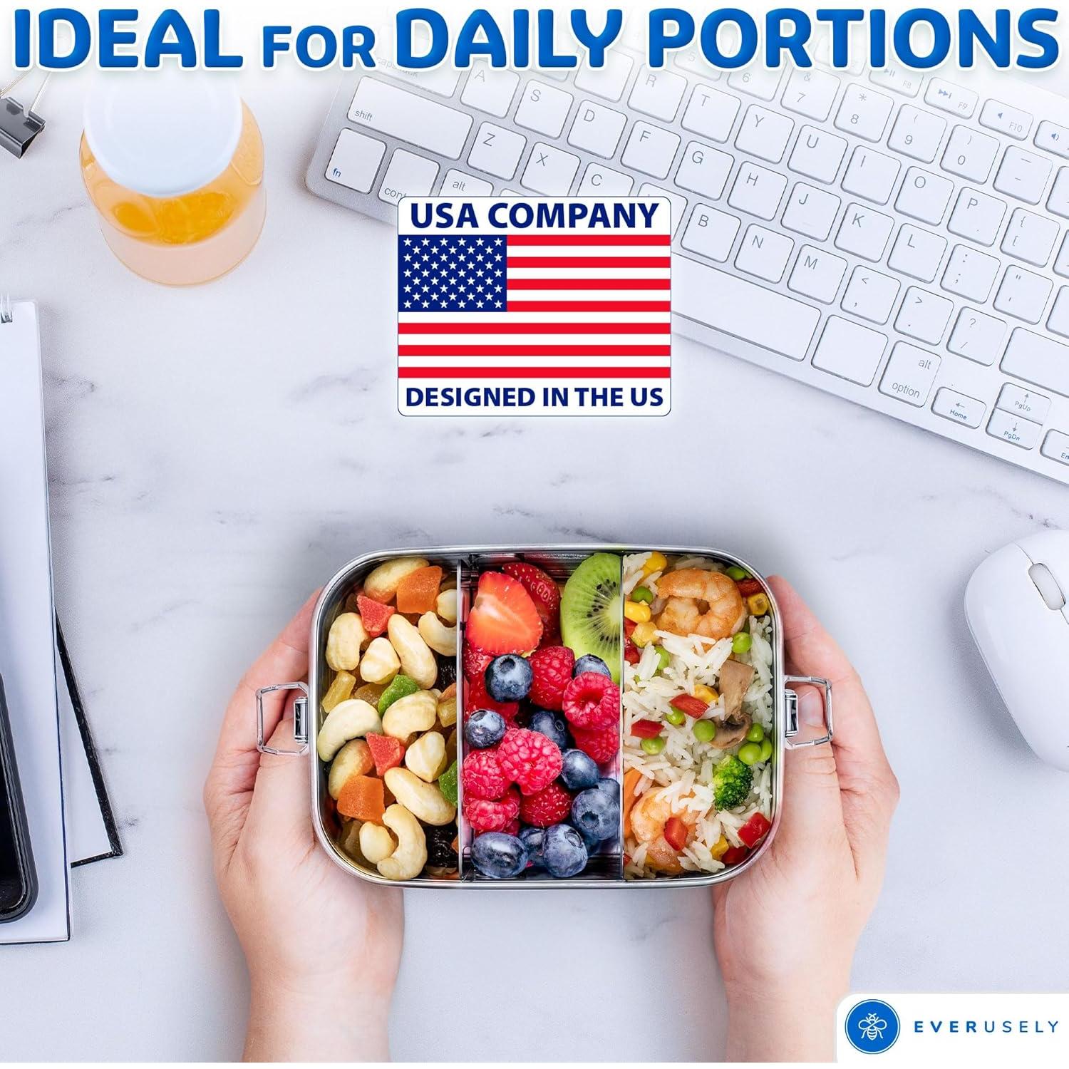 Caja de Almuerzo de Acero Inoxidable Everusely 800ml - 2 Divisores