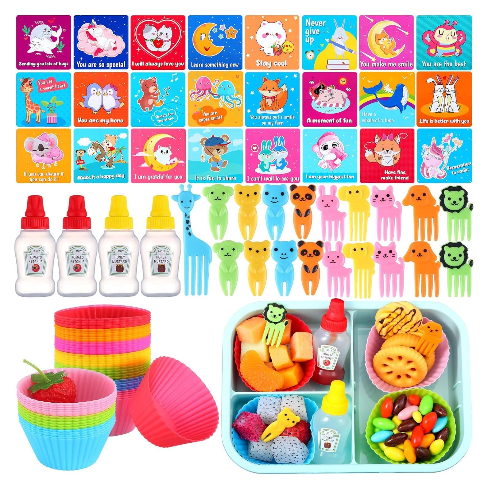 Kit de Almuerzo Infantil SiliFine 144 Pcs - Divisores, Notas y Palillos
