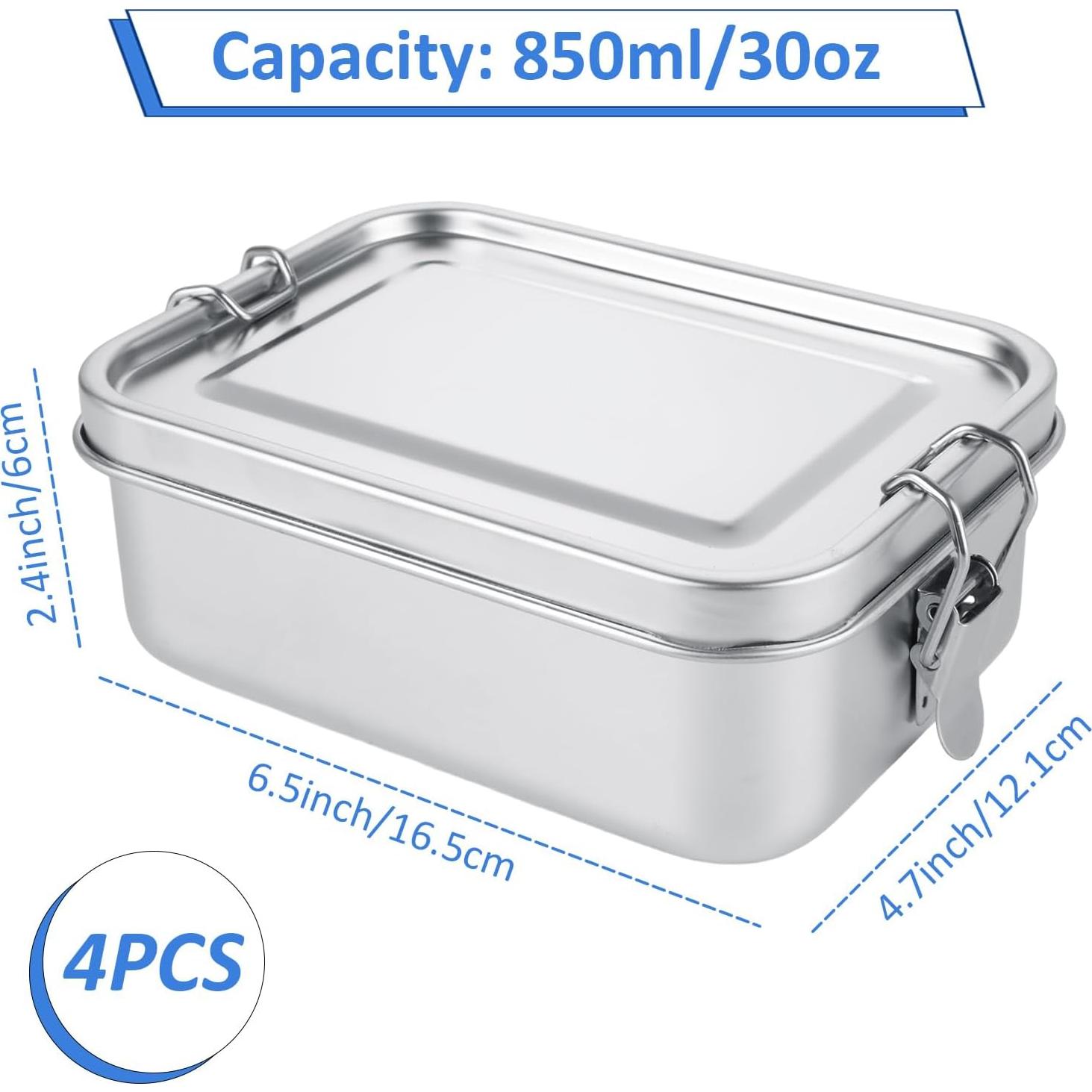 Caja Bento Acero Inoxidable ZOFORTY 4Pcs 850ml a Prueba de Fugas