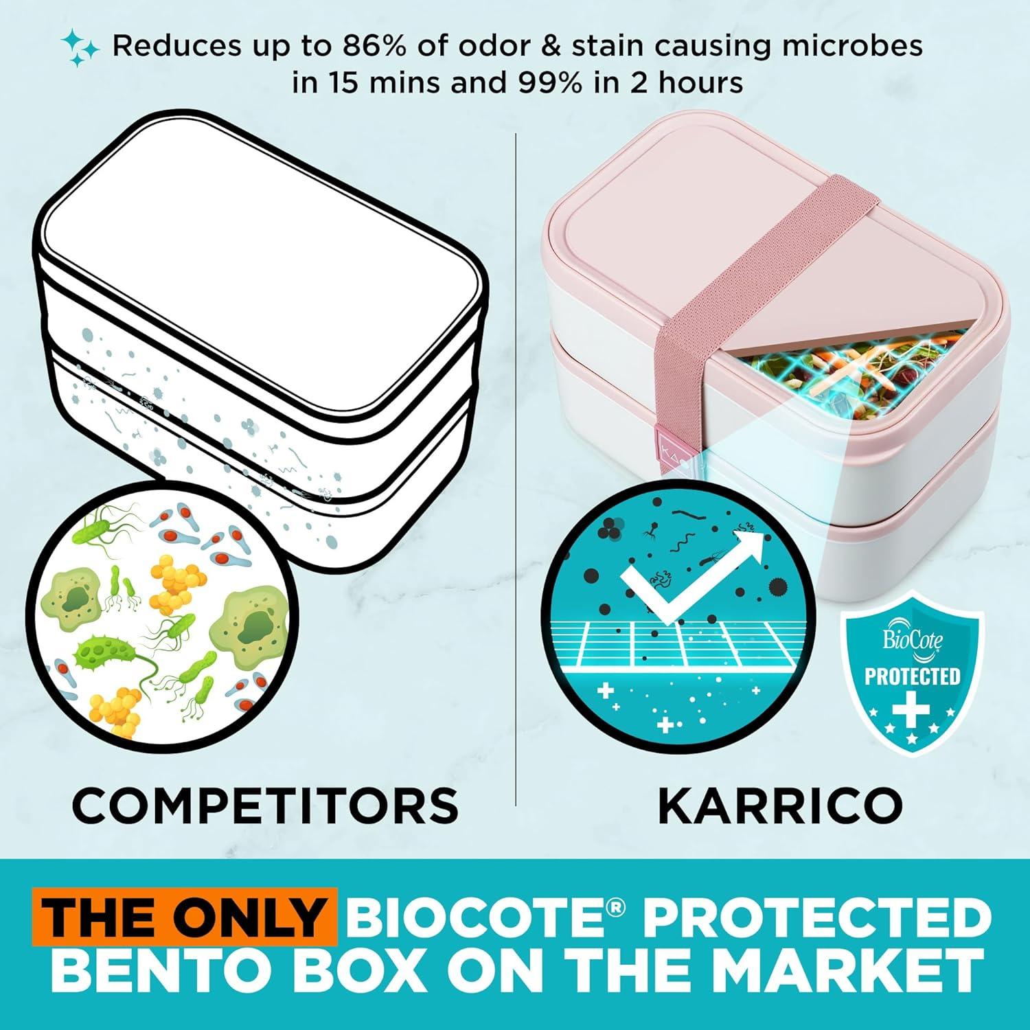 Caja Bento Doble KARRICO Rosa Polvoriento 2.0L A Prueba de Fugas