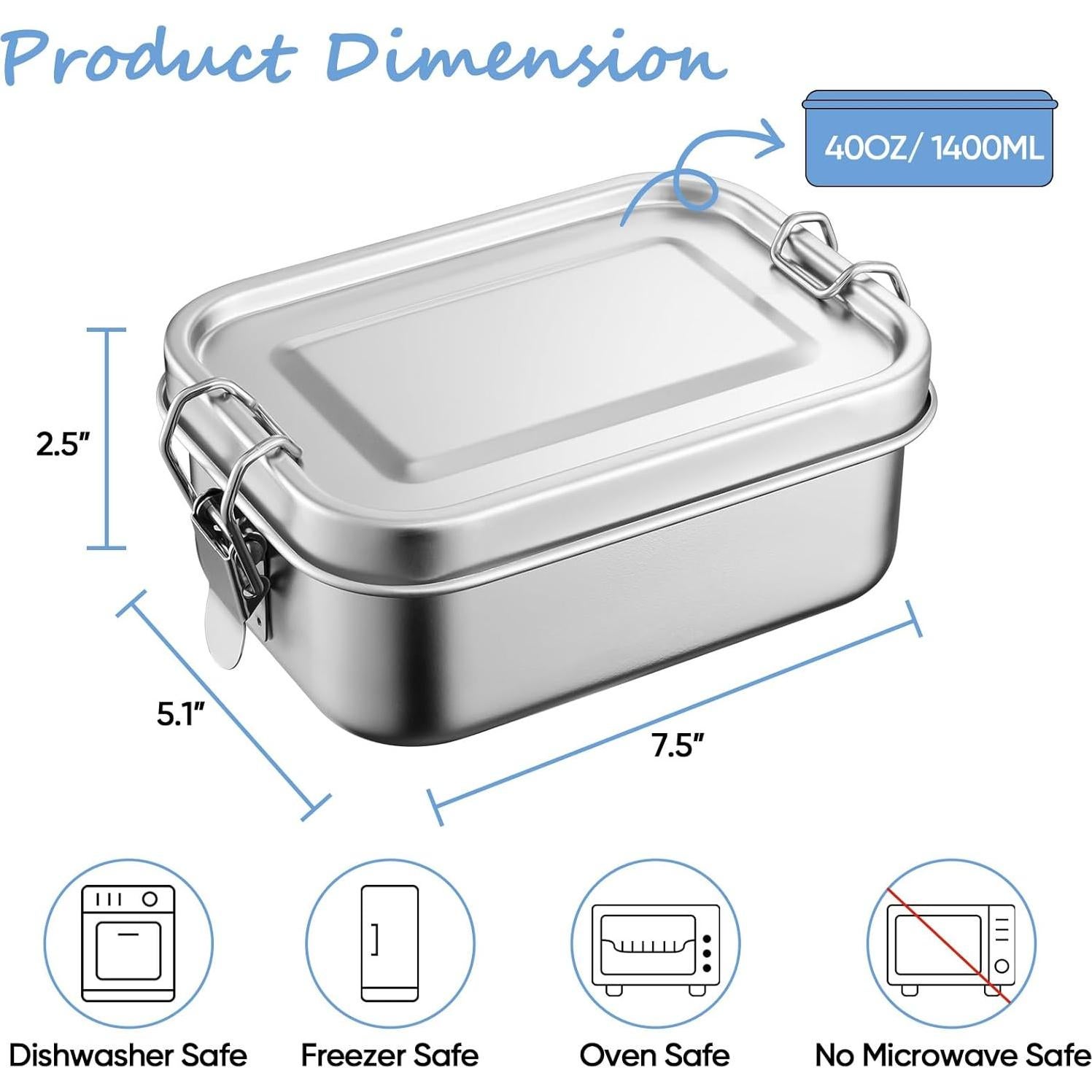 Caja Bento de Acero Inoxidable TeamFar 1400ML Hermética